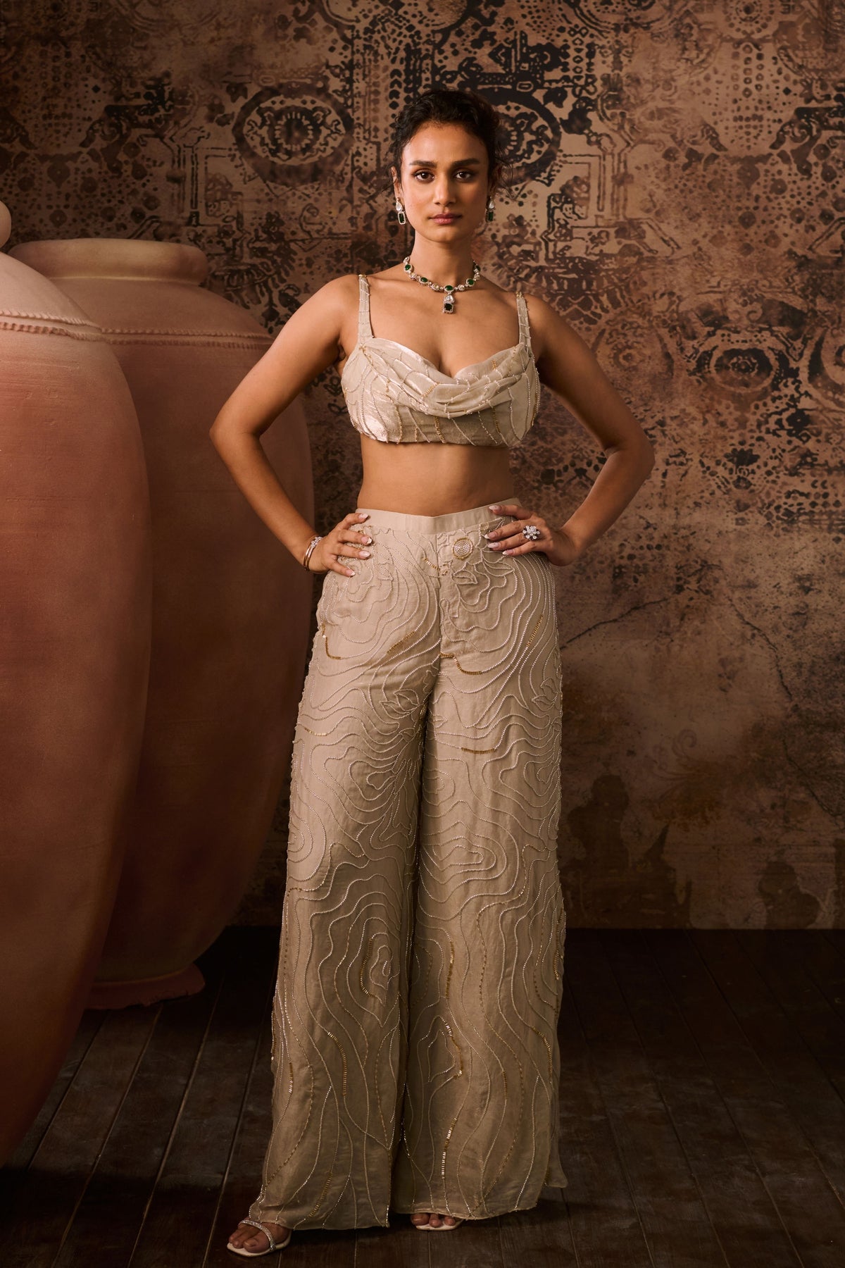 Chikoo Embroidered Cowl Top With Pant