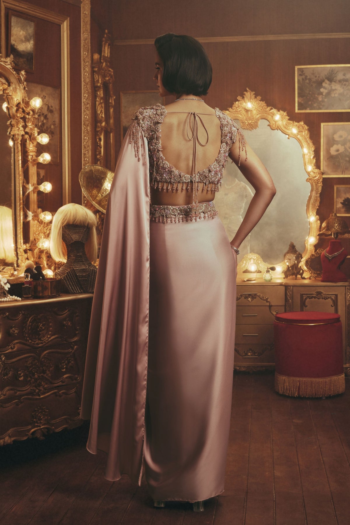 Rose Pink Draped Skirt Set