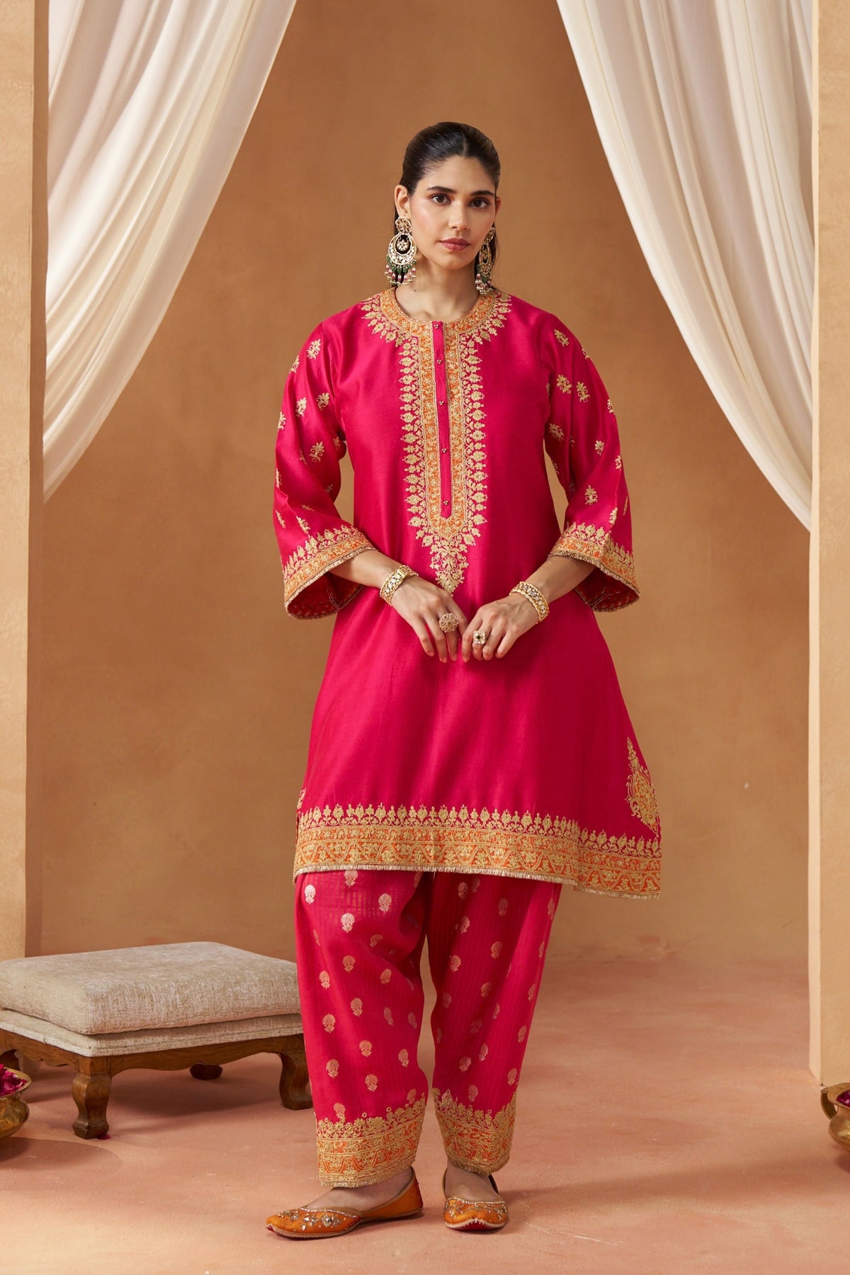 Zeenal Hot Pink A-Line Set