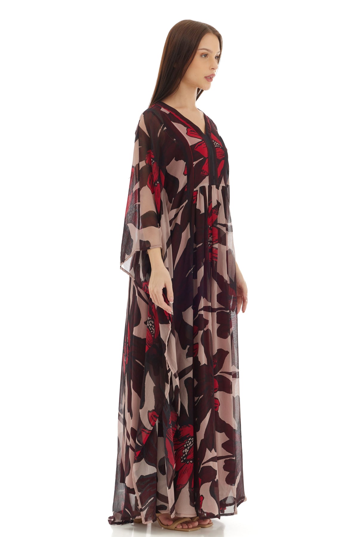 Beige and Brown Floral Kaftan
