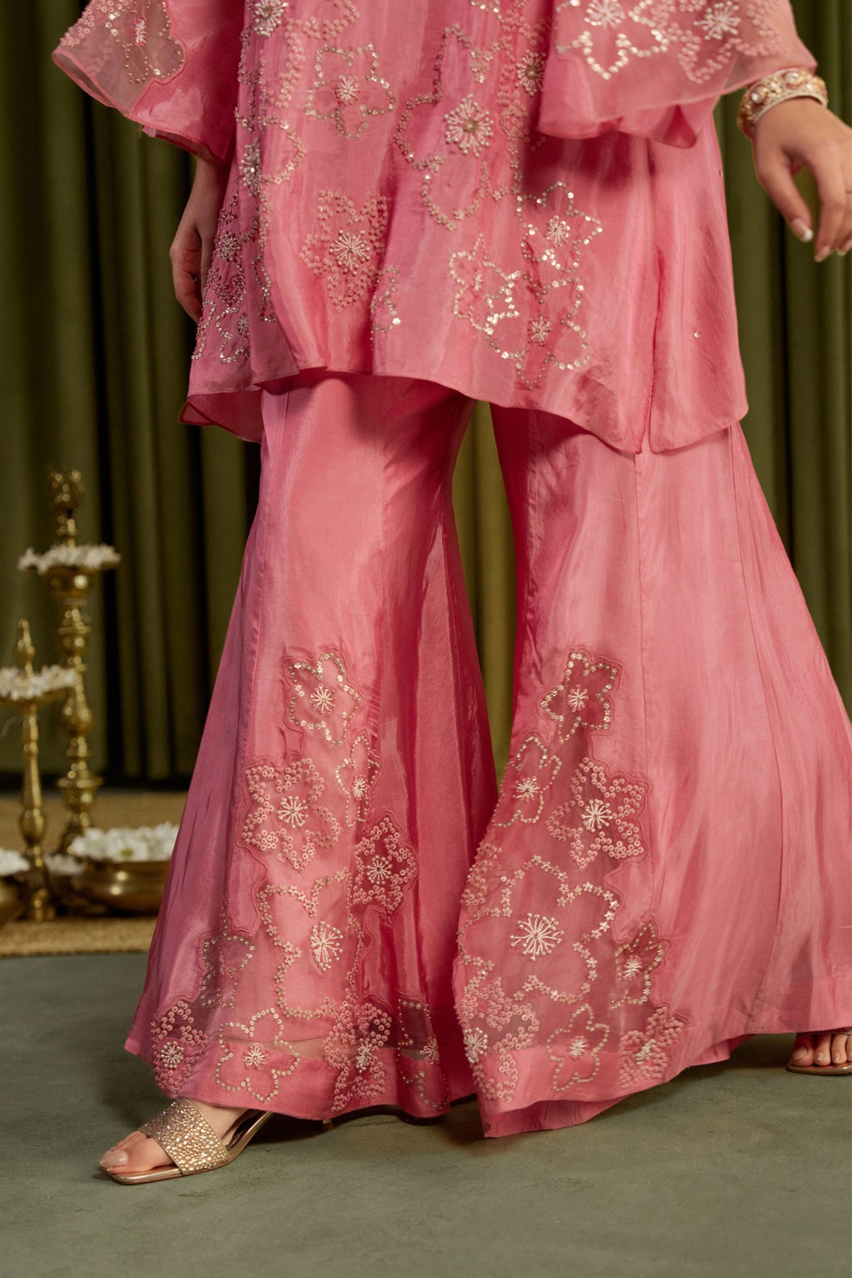 Rose Pink Embroidered Sharara Set