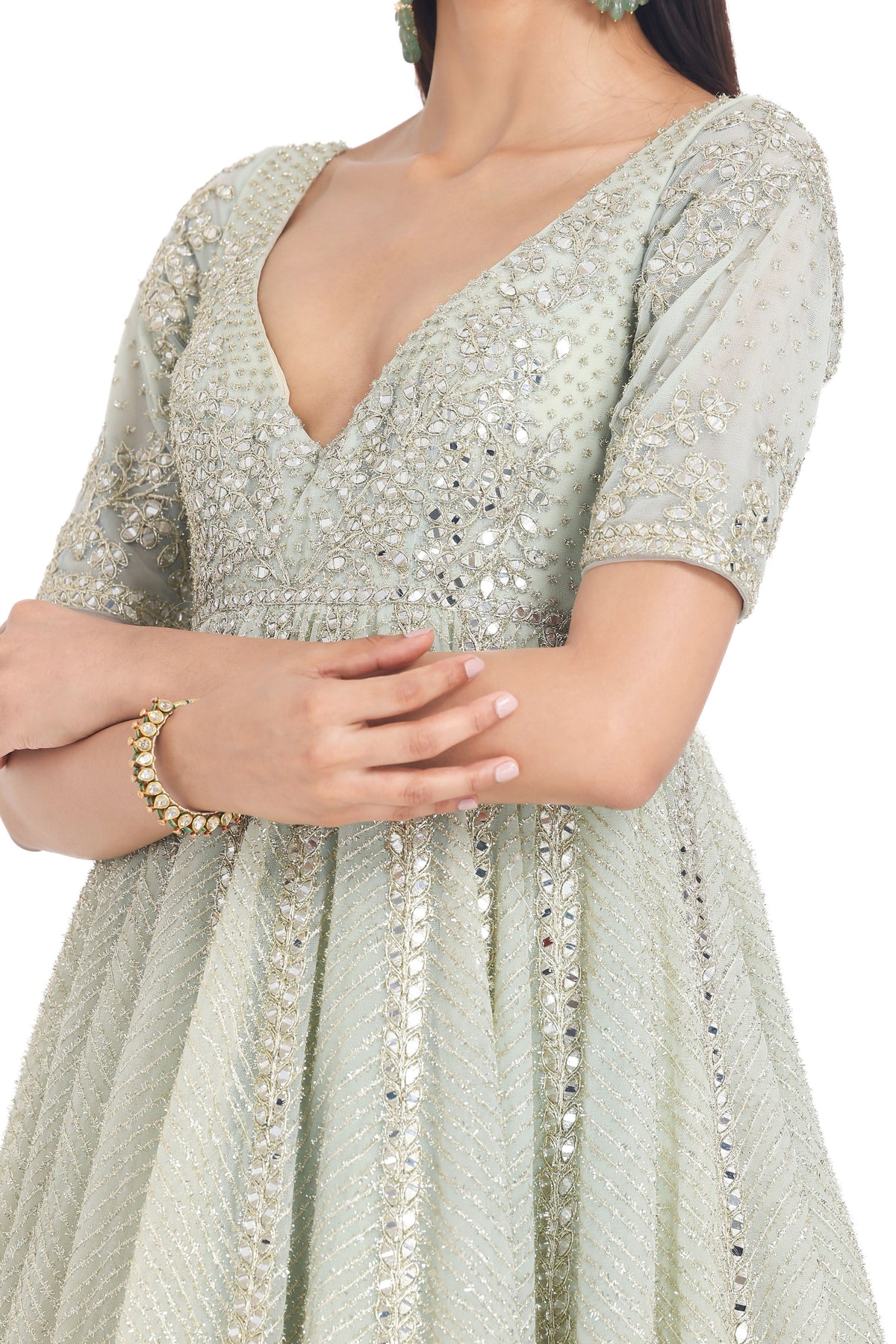 Grass Green Anarkali Set
