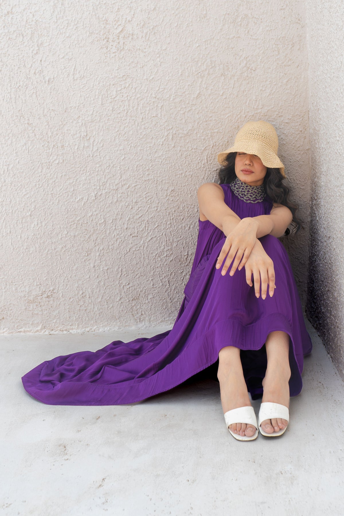 Purple-green Gather Gown