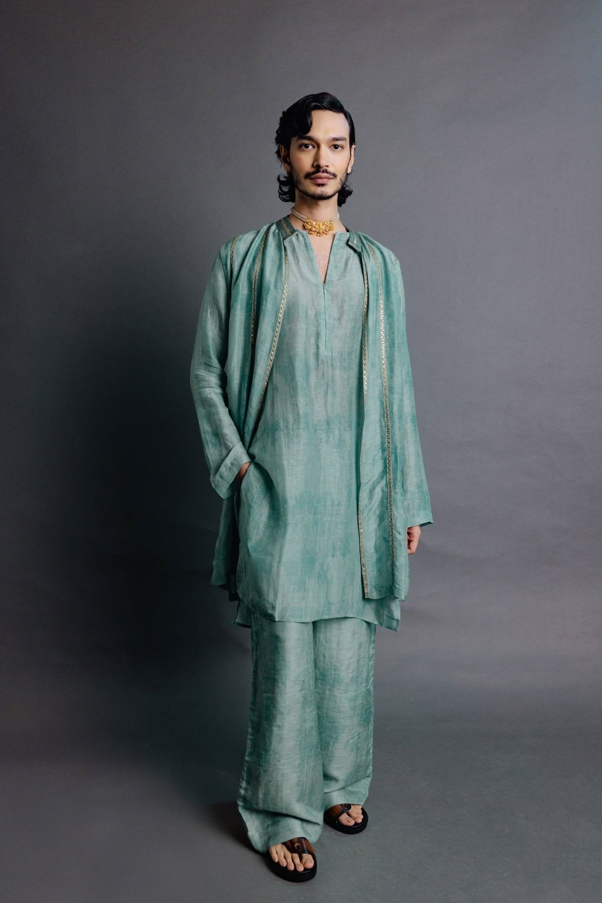 Sage Green Jacket Kurta Set