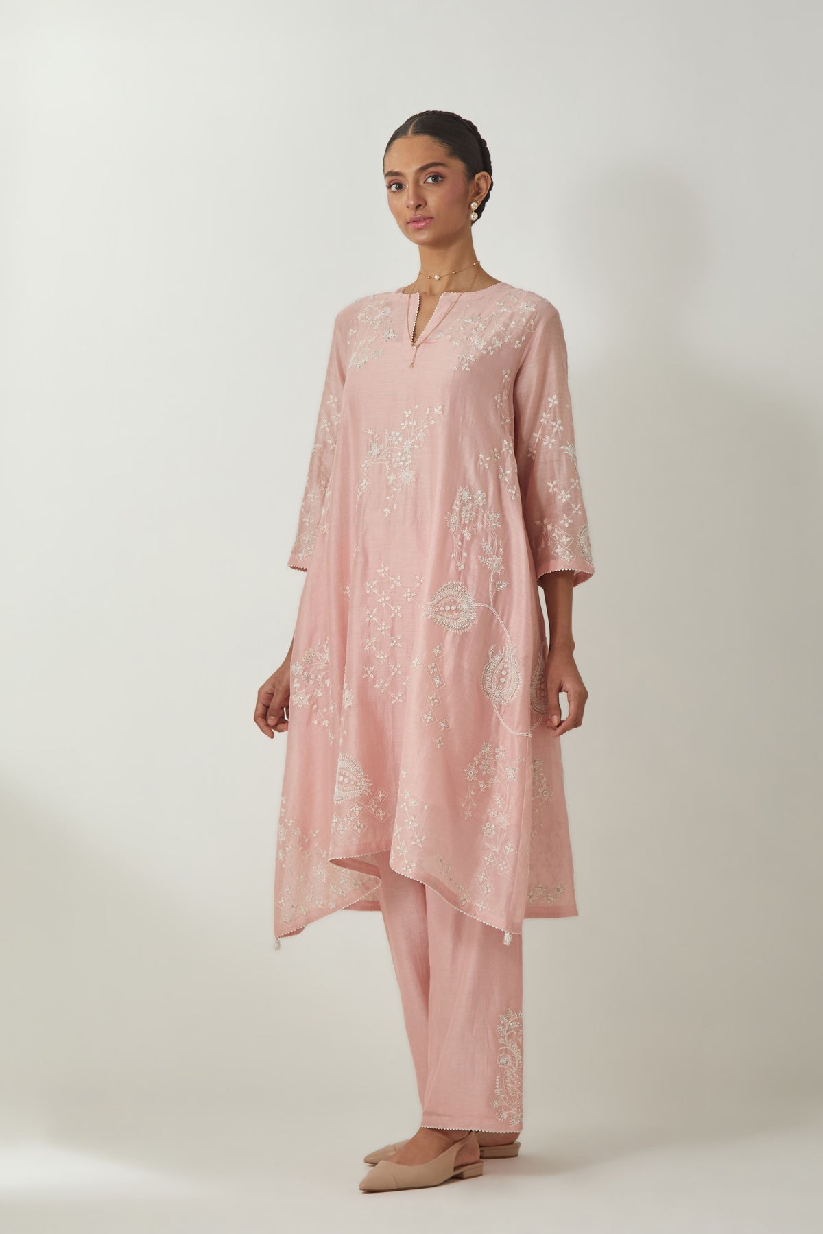 Pink Silk Chanderi Kurta Set