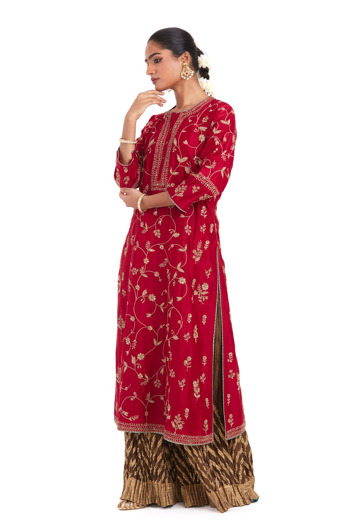 Red Chanderi Sharara Set