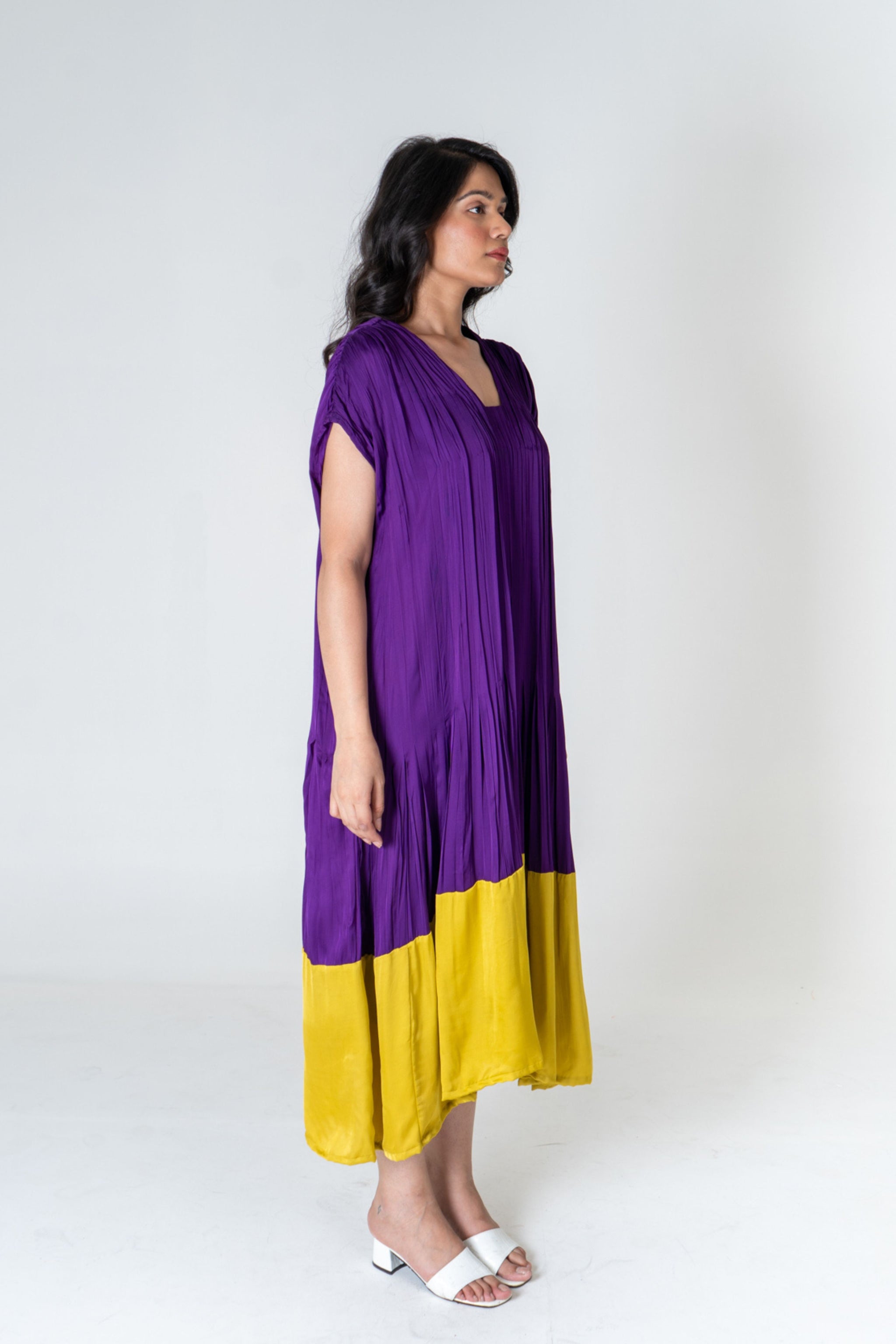Neora By Nehal Chopra - Purple-yellow Color-blocked Dress Neora By Nehal Chopra - Purple-yellow Color-blocked Dress