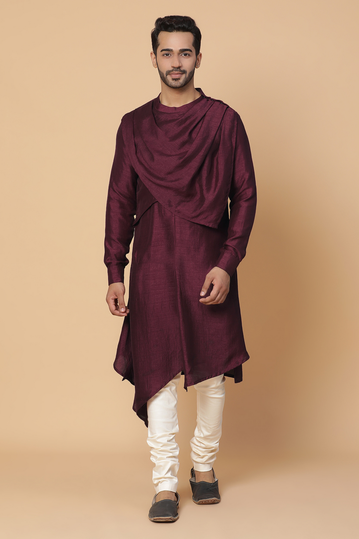 Maroon cowl neck kurta