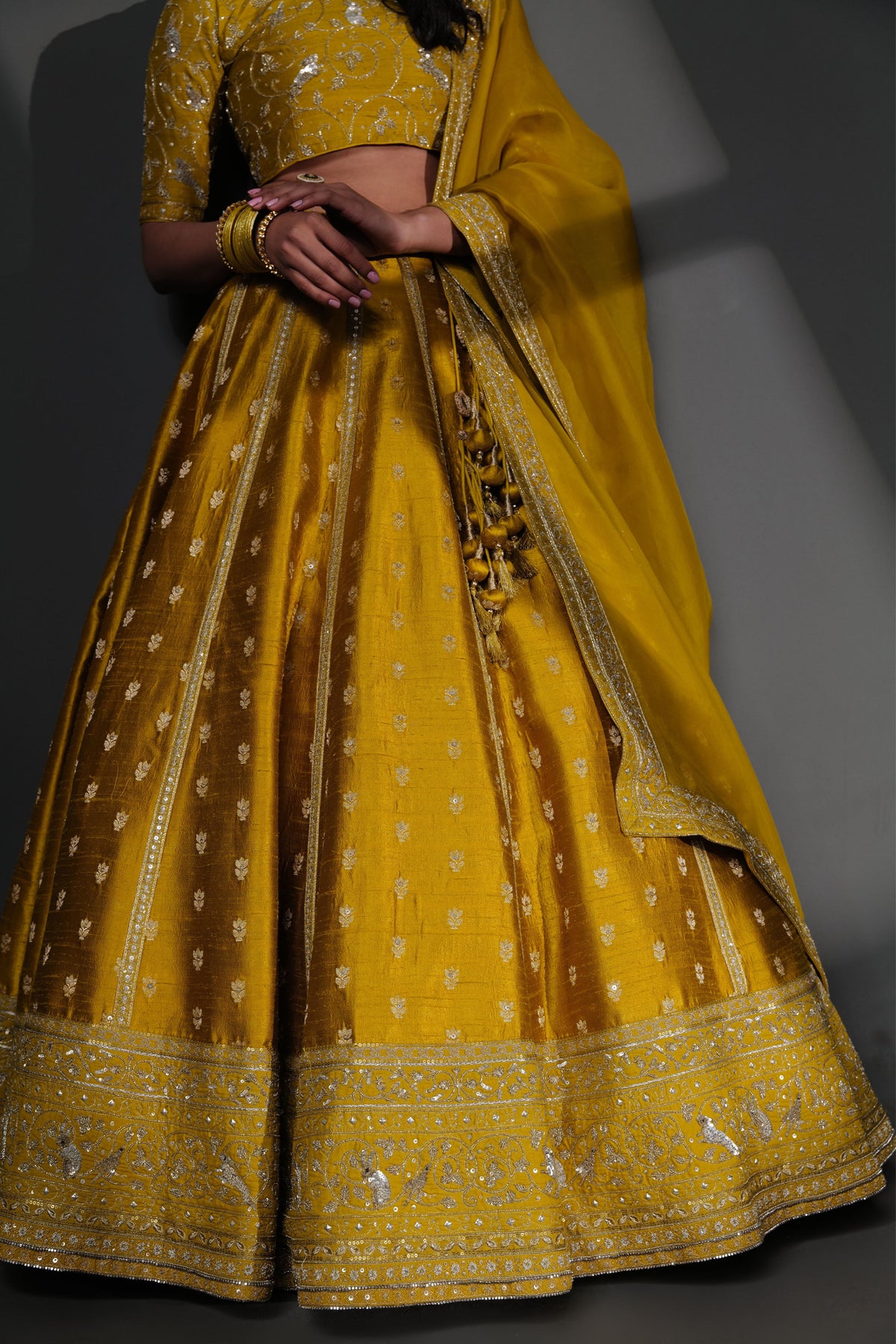 Mustard Embroidery Lehenga Set