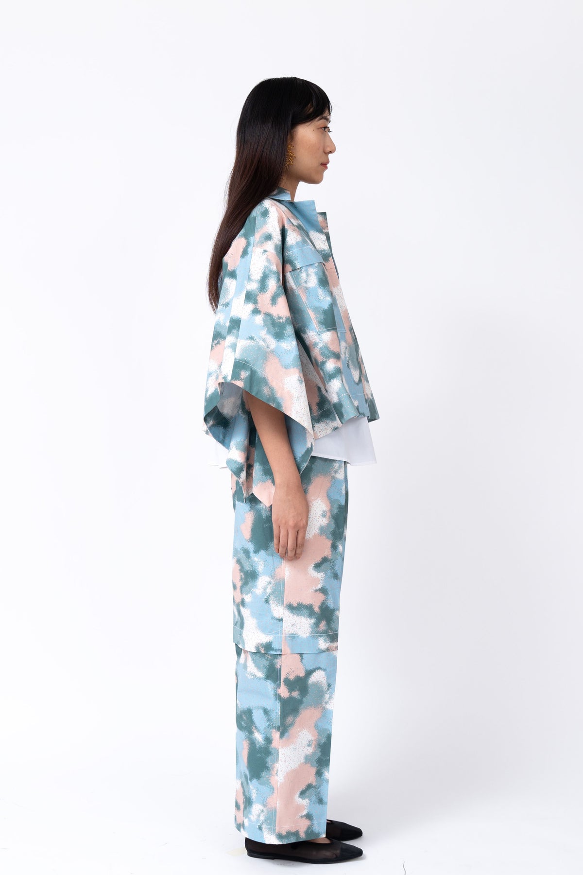 Spray Print Short Kimono Jacket