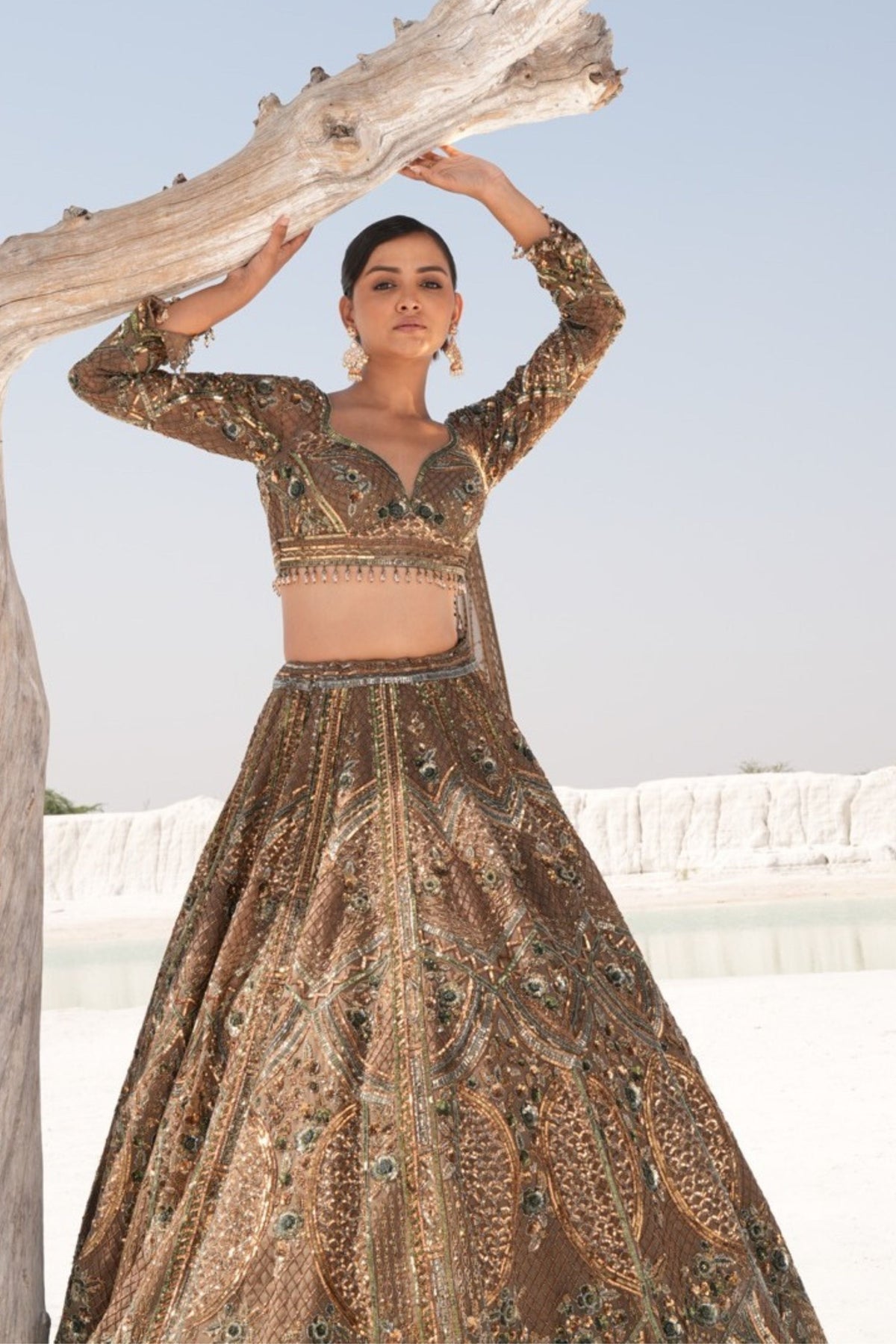 Green Embelleshed Lehenga Set