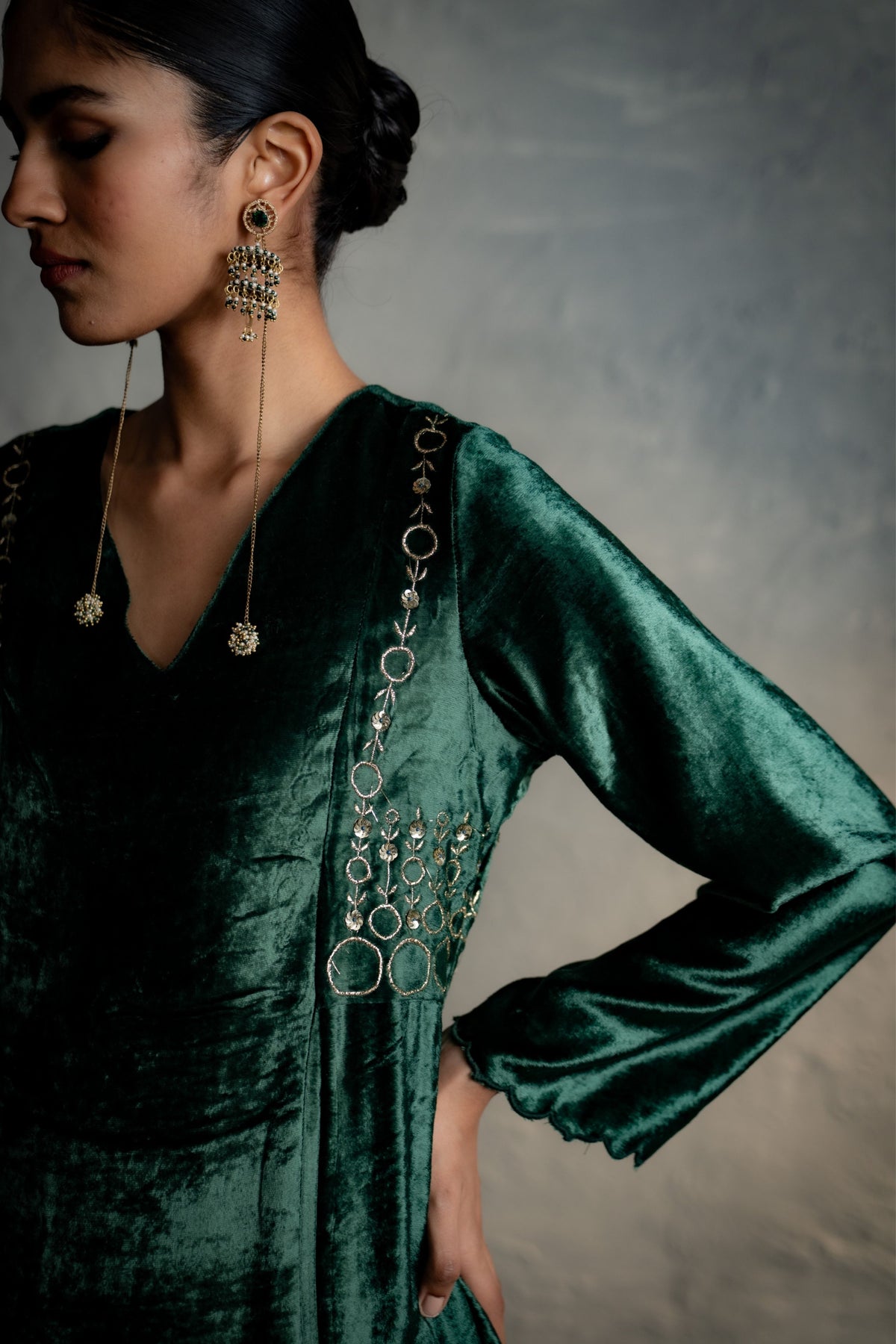 Velvet Green Kurta Set