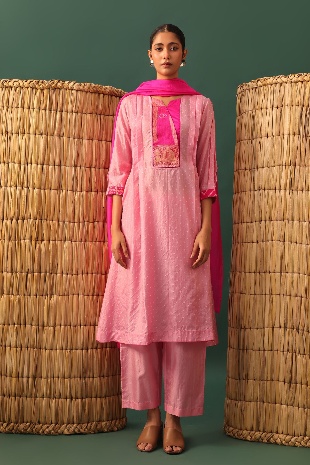 Pink Bandhani Kurta Set
