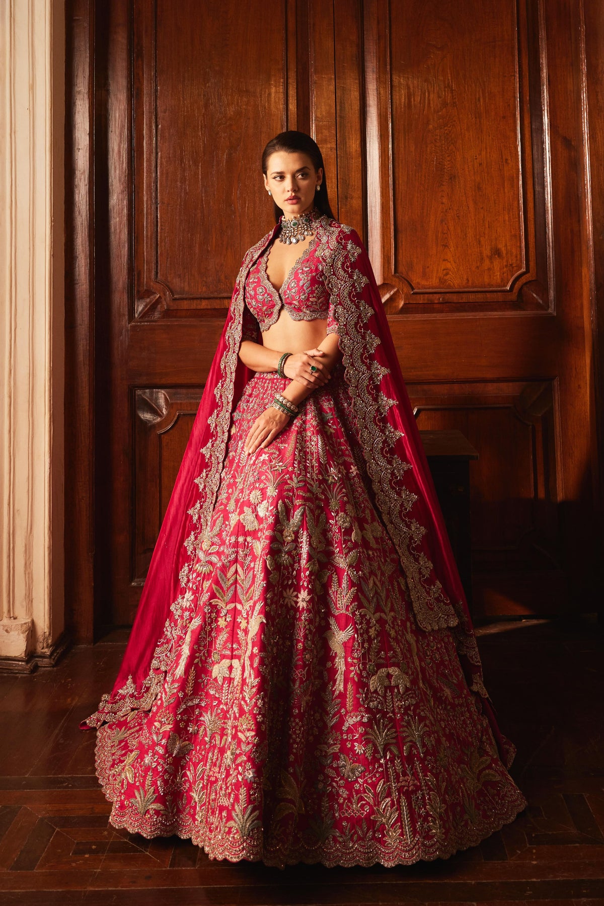 Embroidered Lehenga Set in Rani Pink