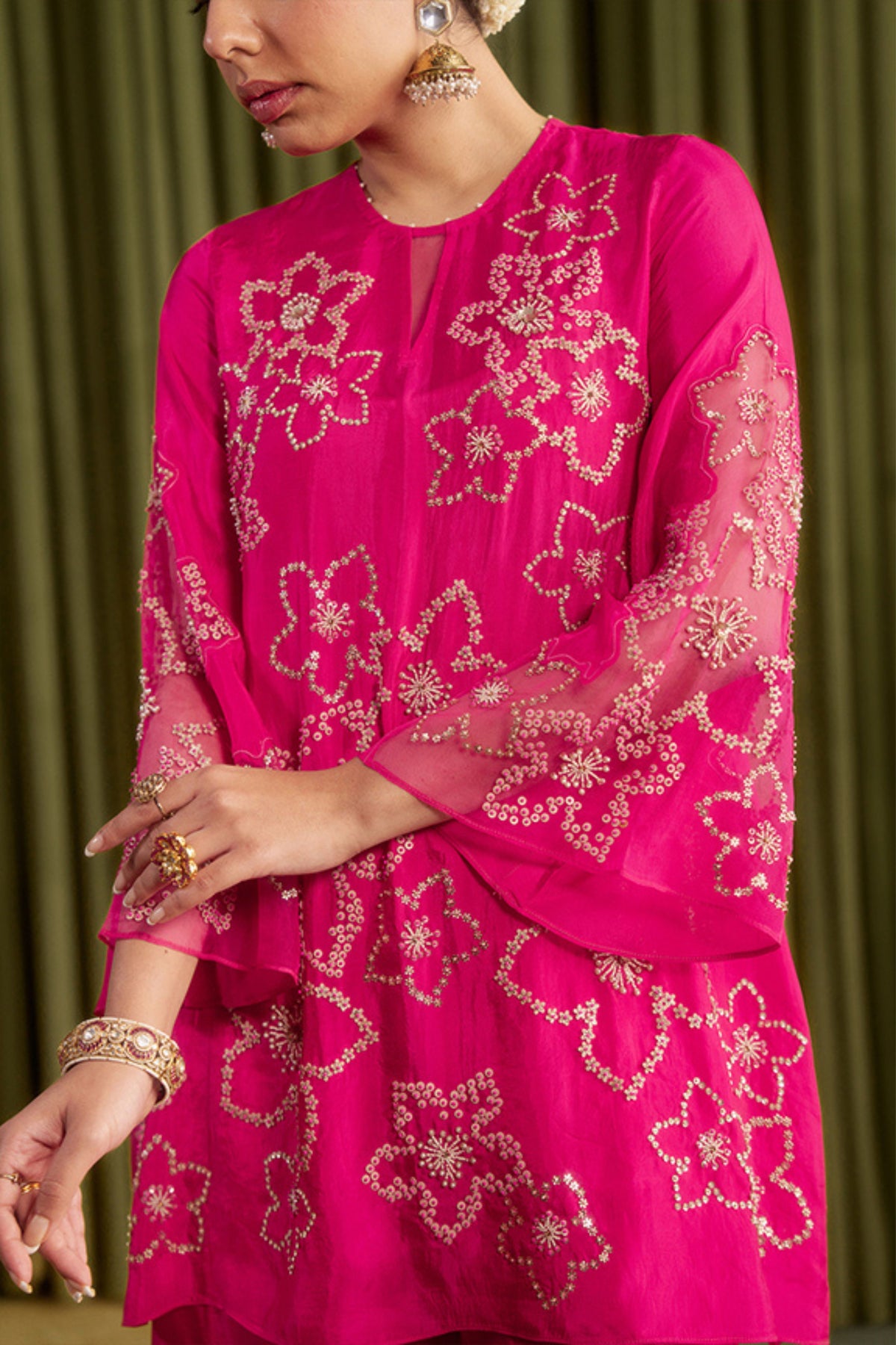 Hot Pink Embroidered Sharara Set