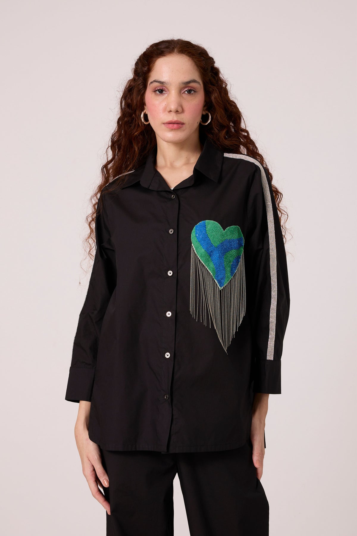 Emille Applique Black Shirt