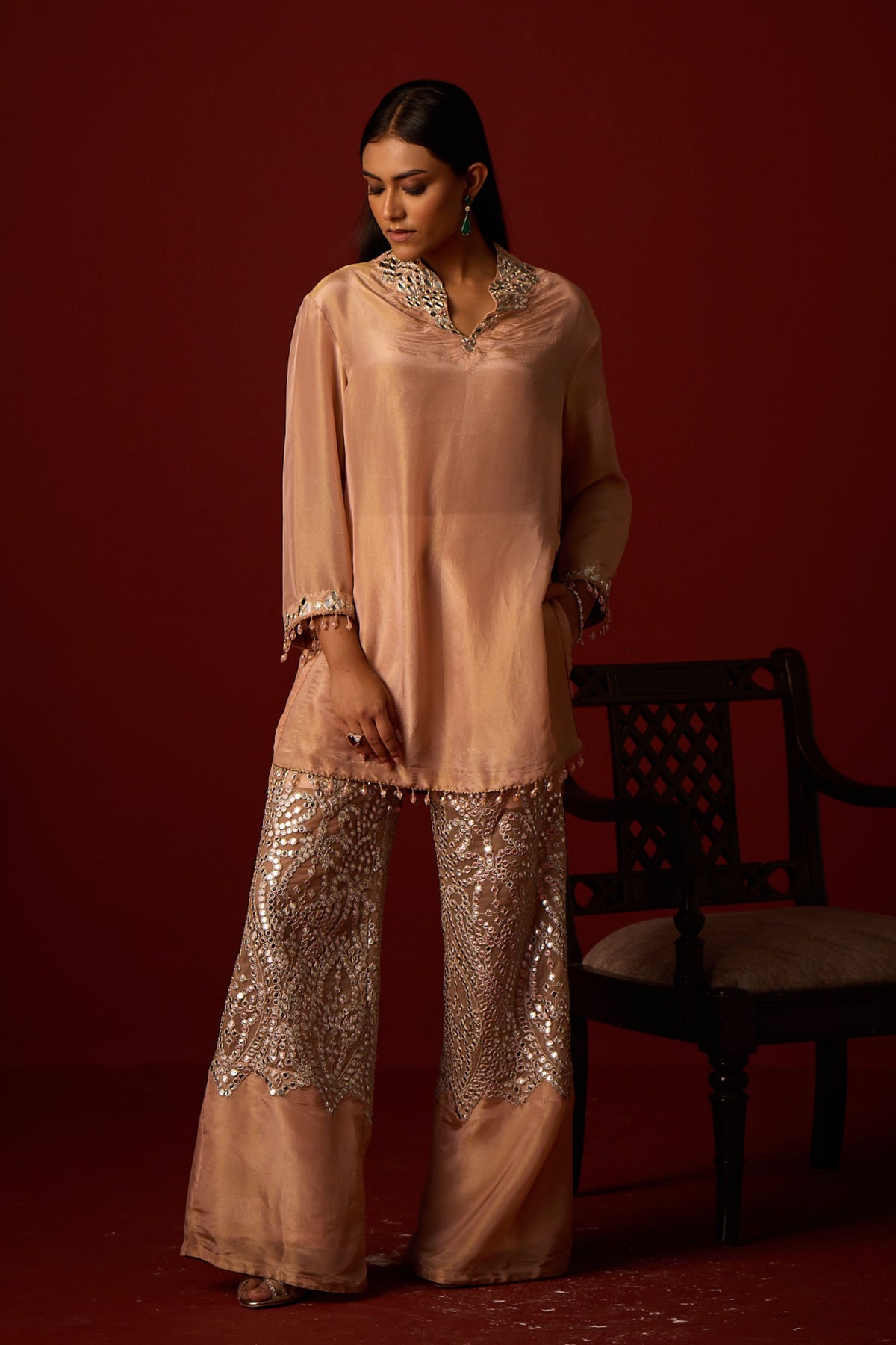 Mirror Work High Neck Tunic Set