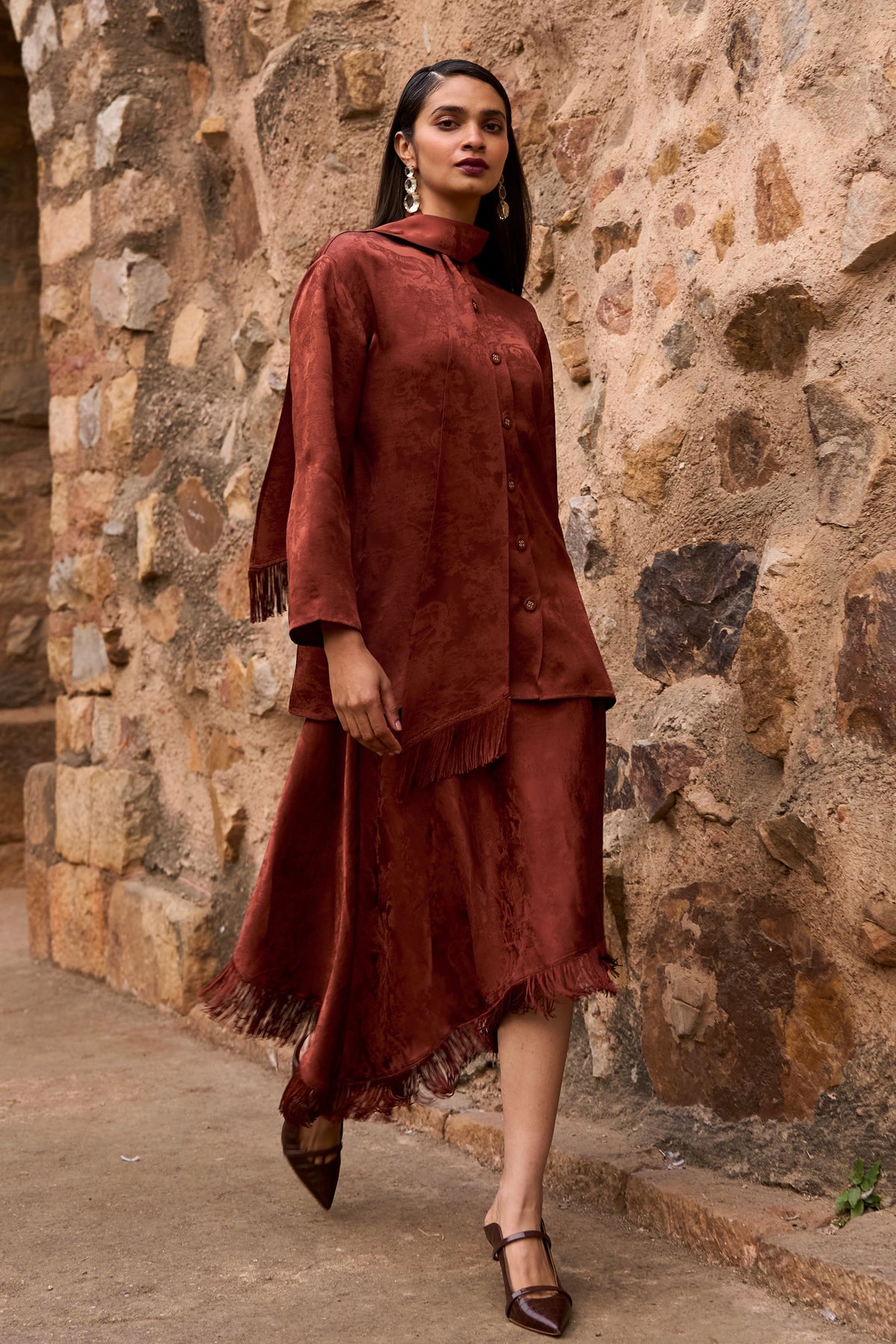 Umber Fringe Skirt Set