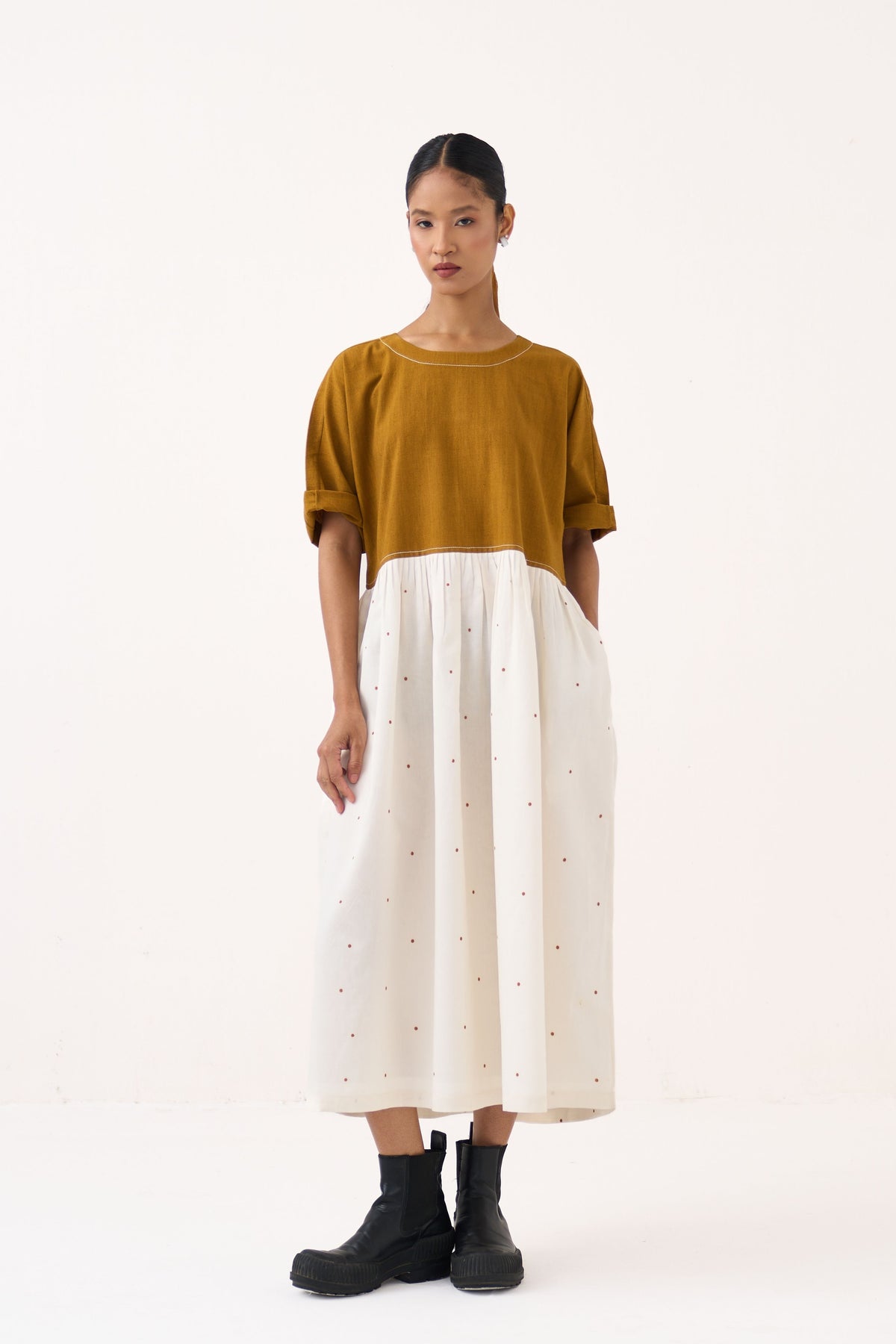 Yoke Gather Polka Dress