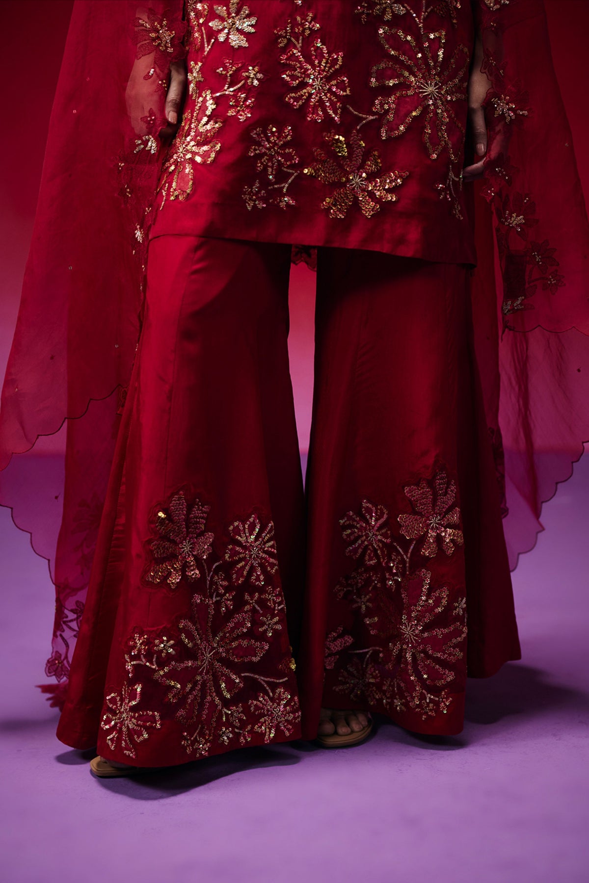 Ruby Floral Embellished Sharara Set