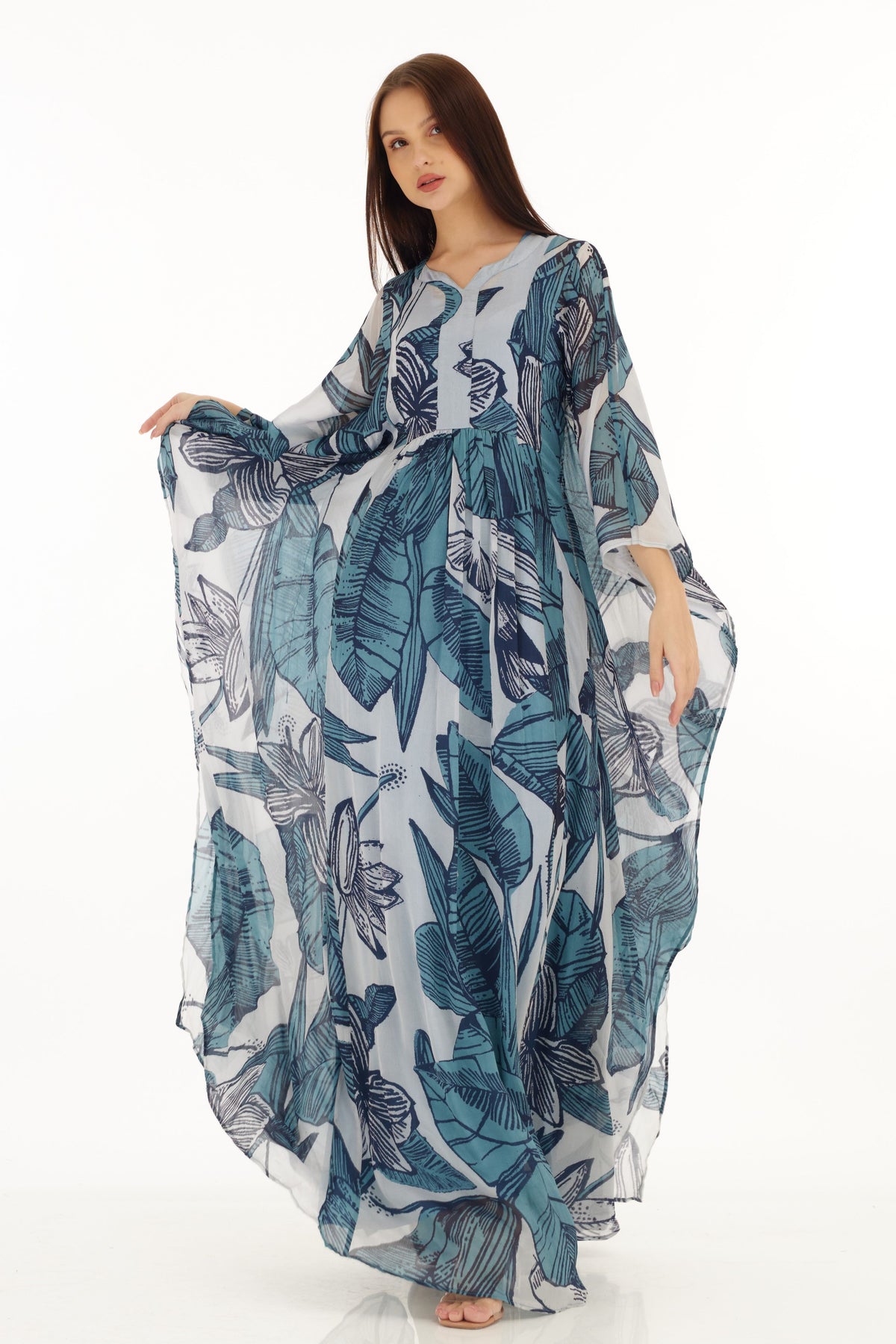 Blue and White Kaftan Dress