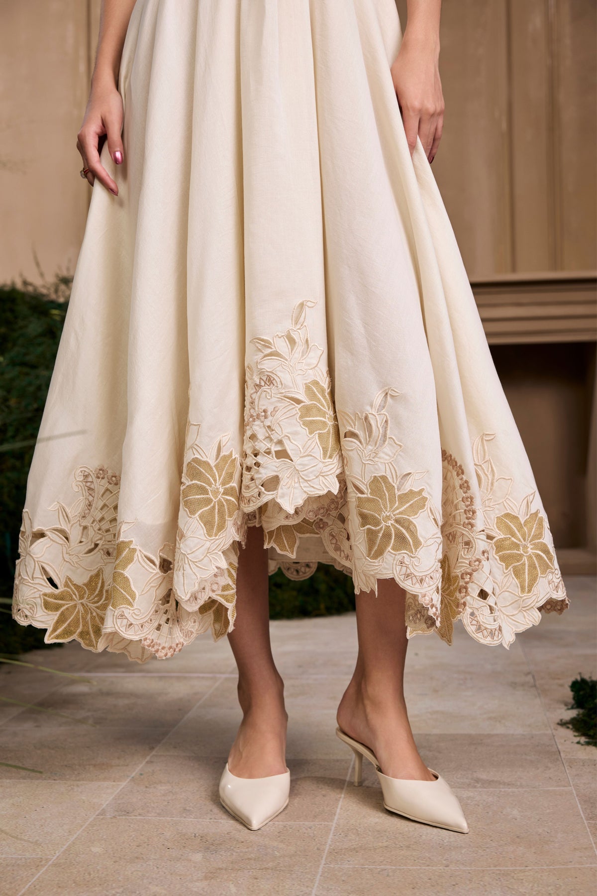 Ivory &amp; Gold Embroidered Dress