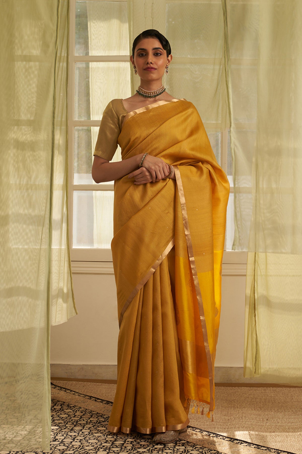 Mustard Handloom Tussar Saree