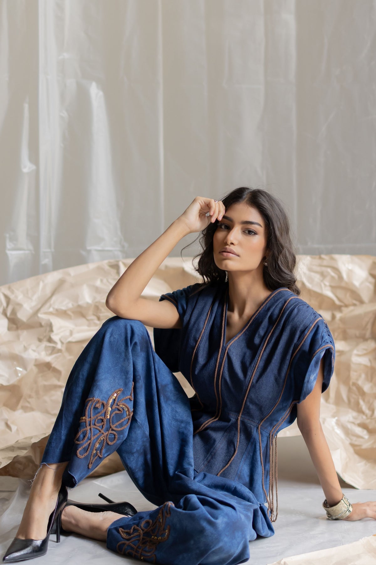 Dark Blue Extended Shoulder Top