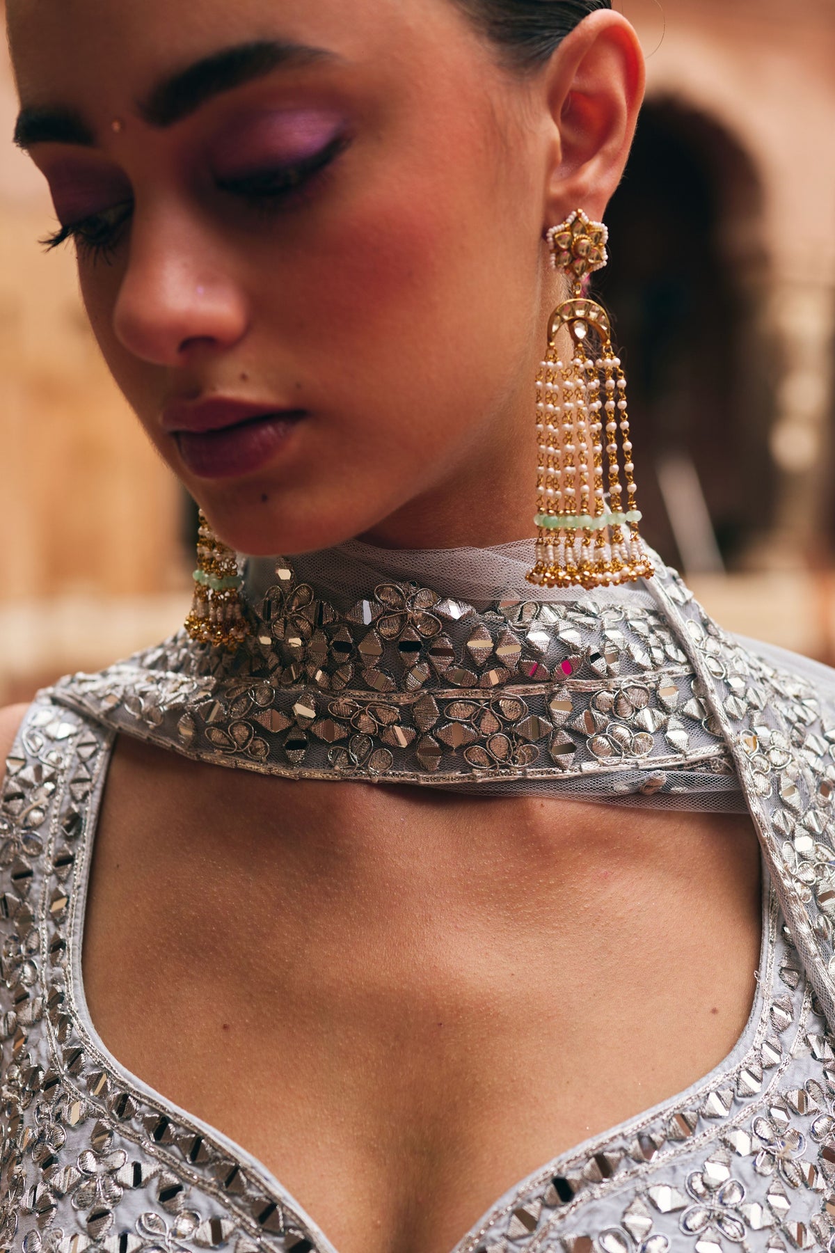 Ice Grey Raw Silk Lehenga Set