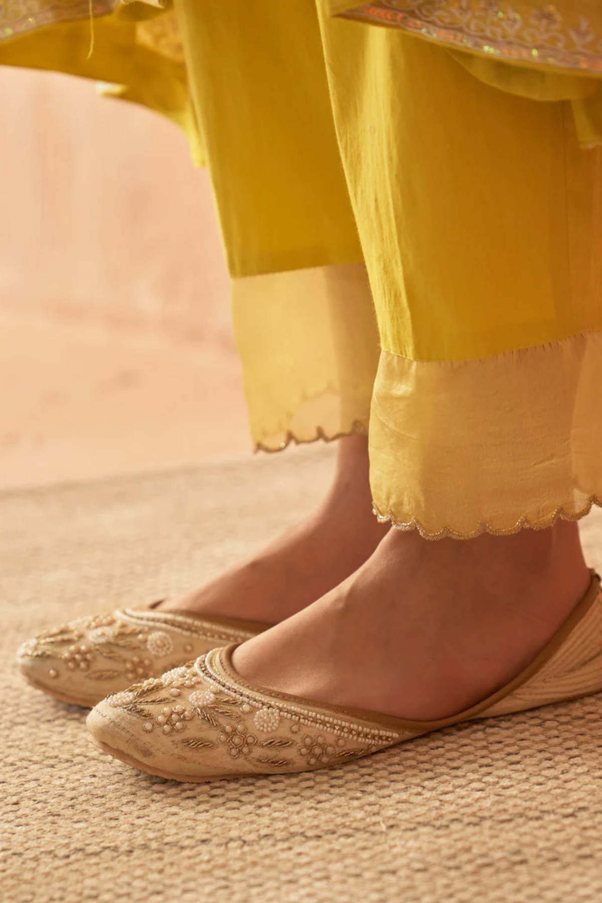 Yellow Chanderi Zardozi Anarkali Set