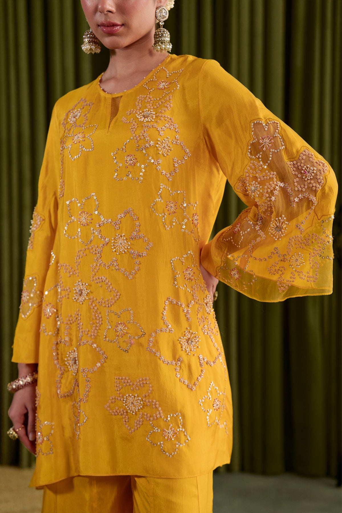 Golden Yellow Embroidered Kurta Set