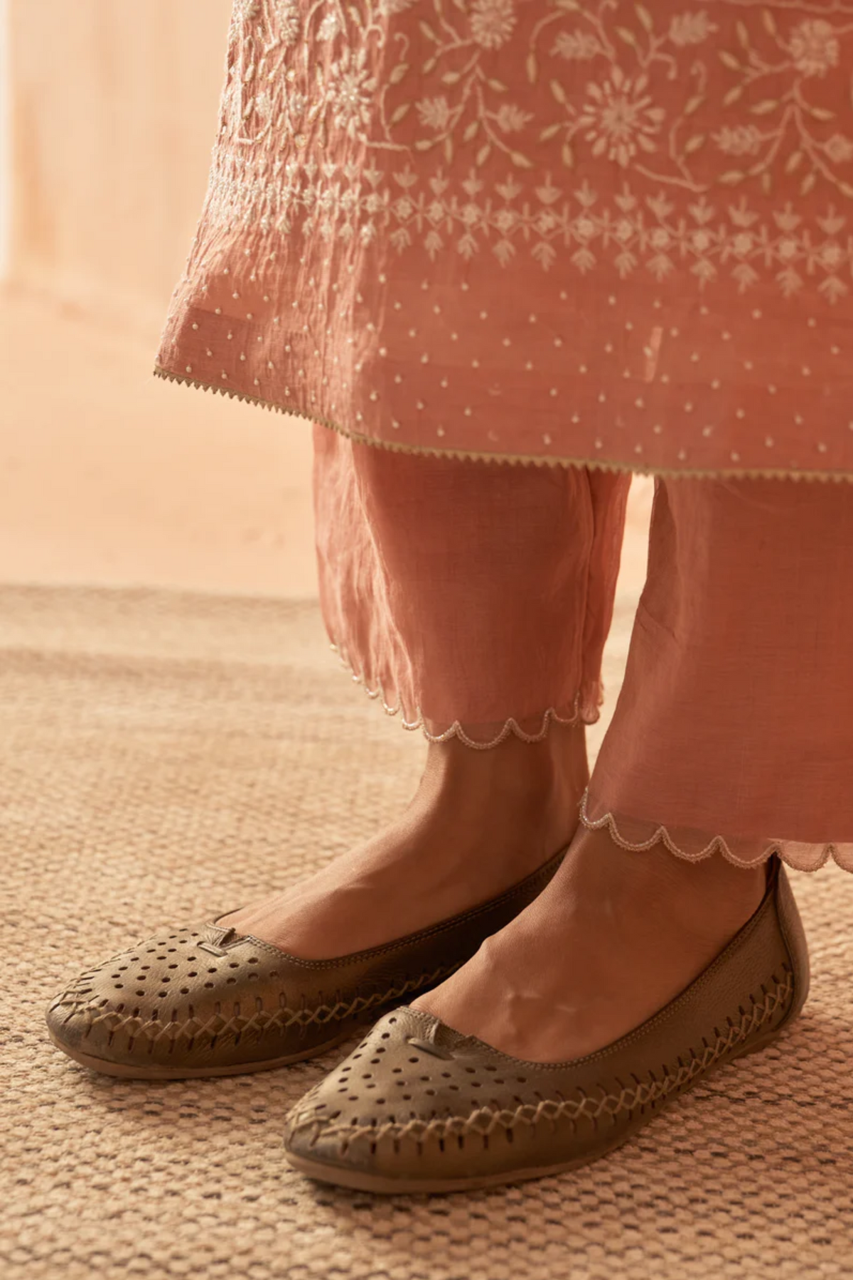 Pink Tissue Pearl Kurta Set