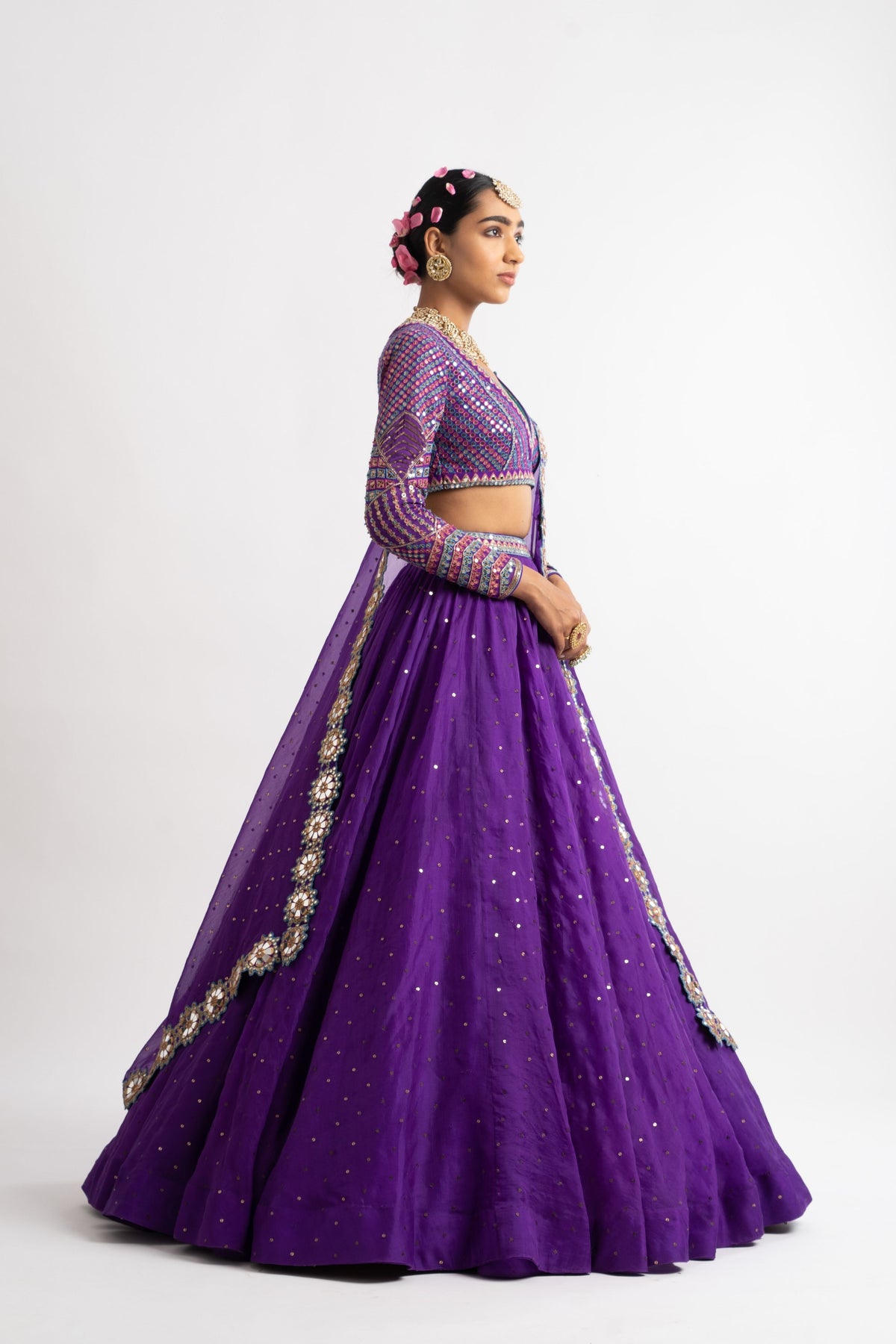 Purple silk organza lehenga set