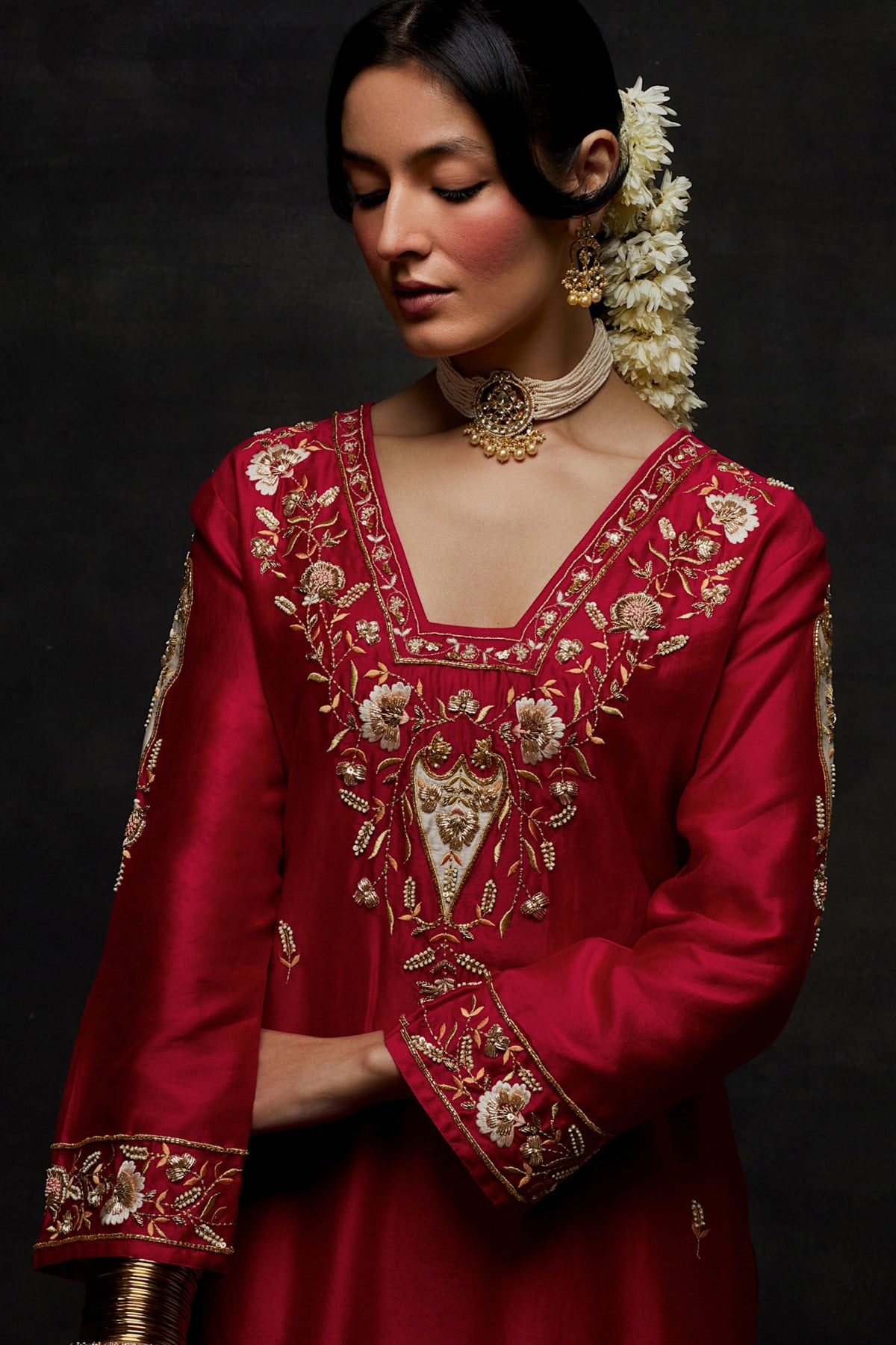 Red Yoke Kurta Set