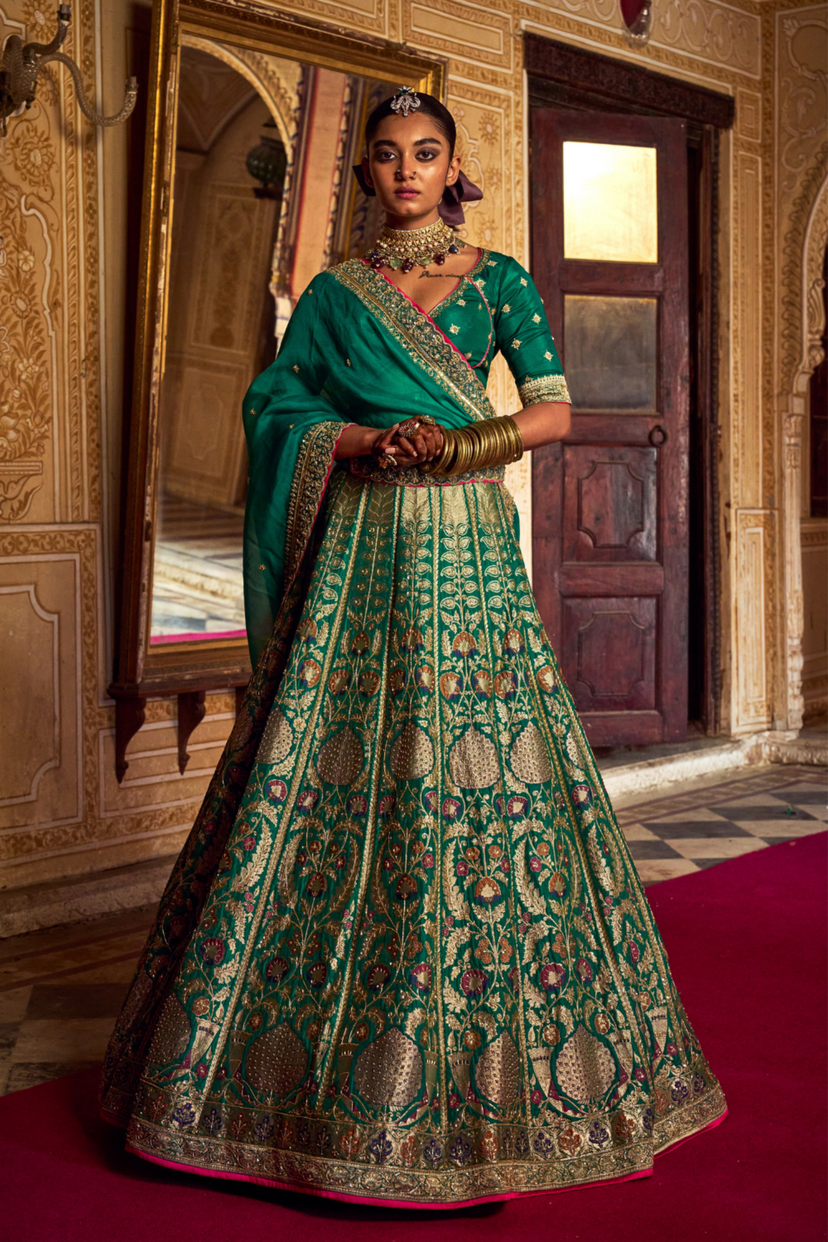 Green Banarsi Lehenga Set