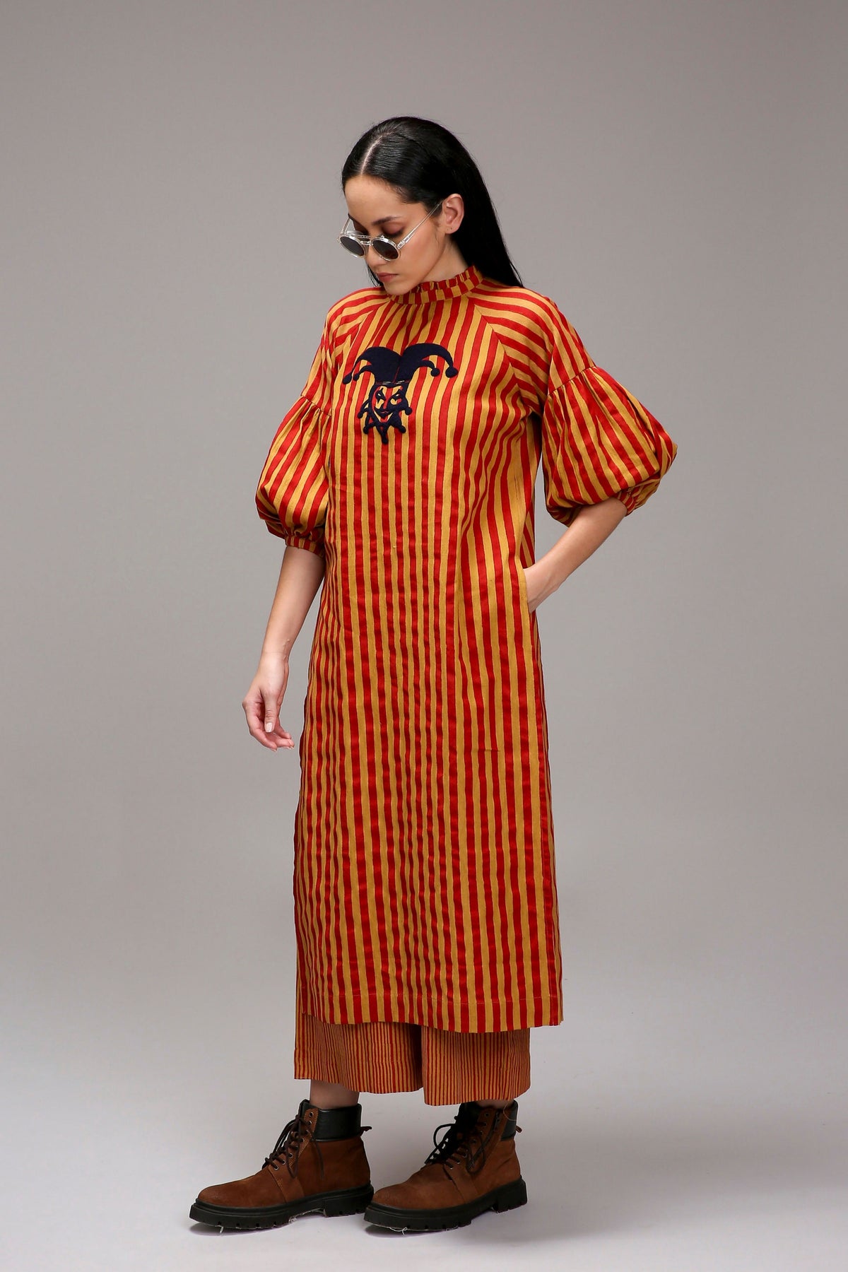 Tan-brown Red Striped Big Joker Tunic