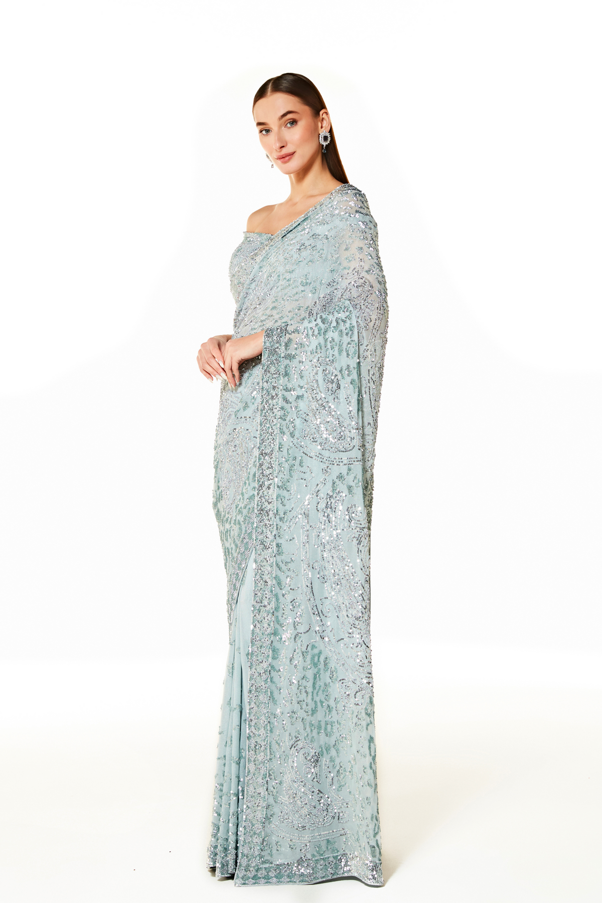 Zaynab Silver Grey Saree Set