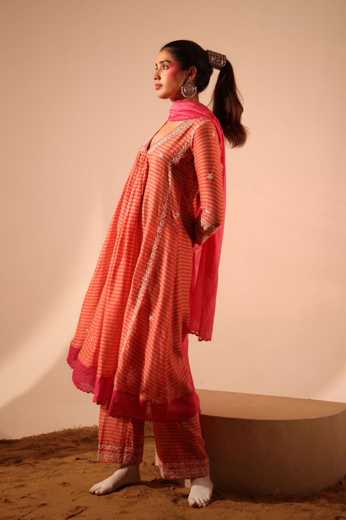 Pink Chanderi Kurta Set