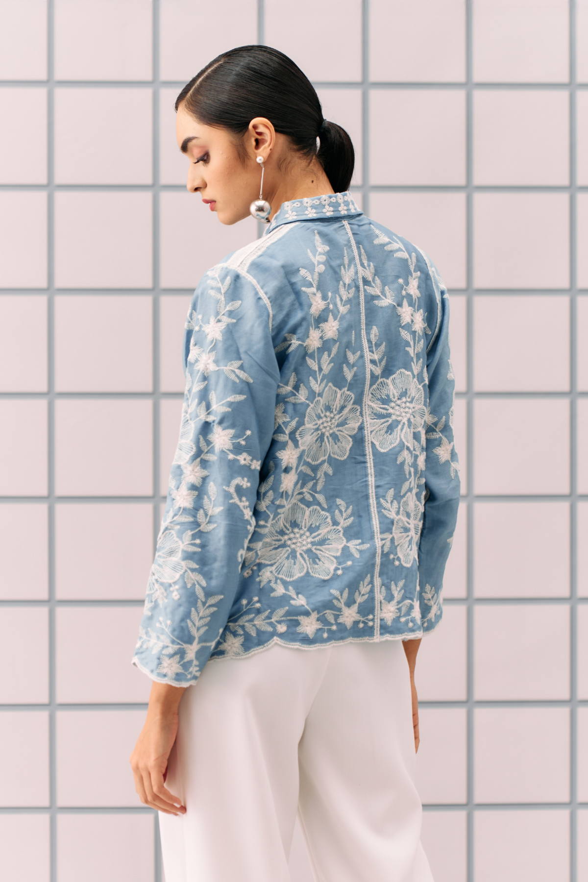 Emama Blue Embroidered Shirt