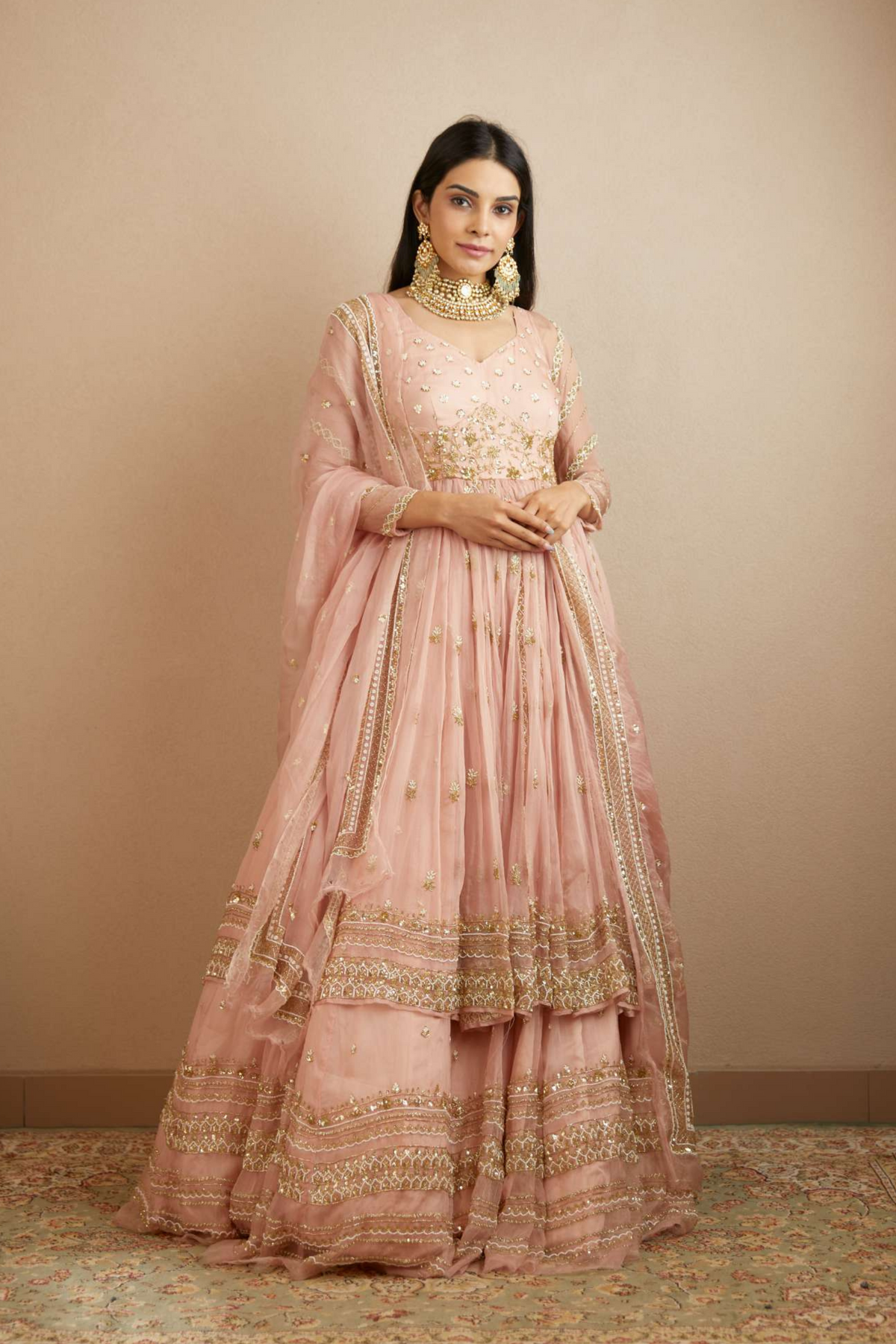 Blush Pink Anarkali With Lehenga Set