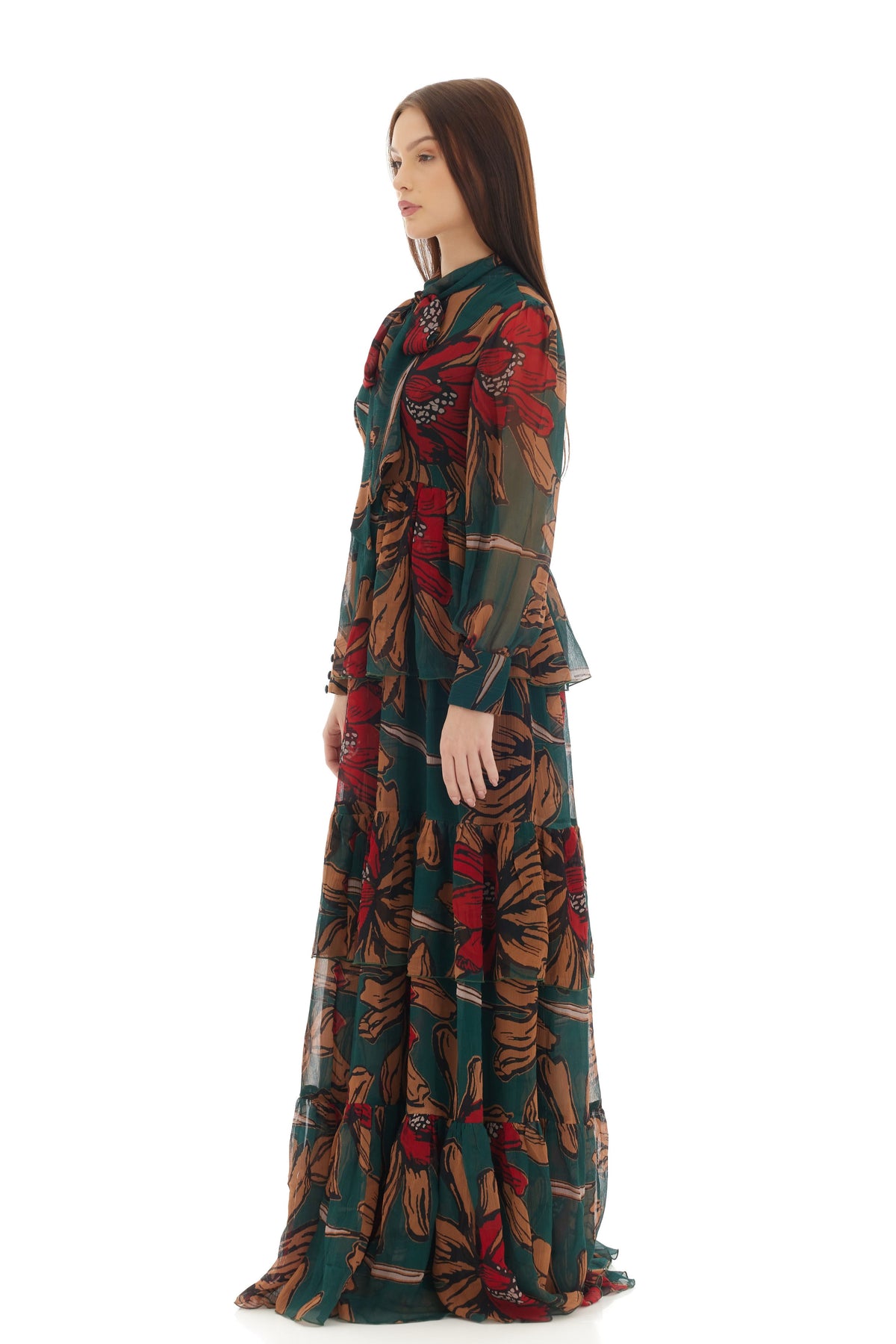 Green and Orange Long Dress