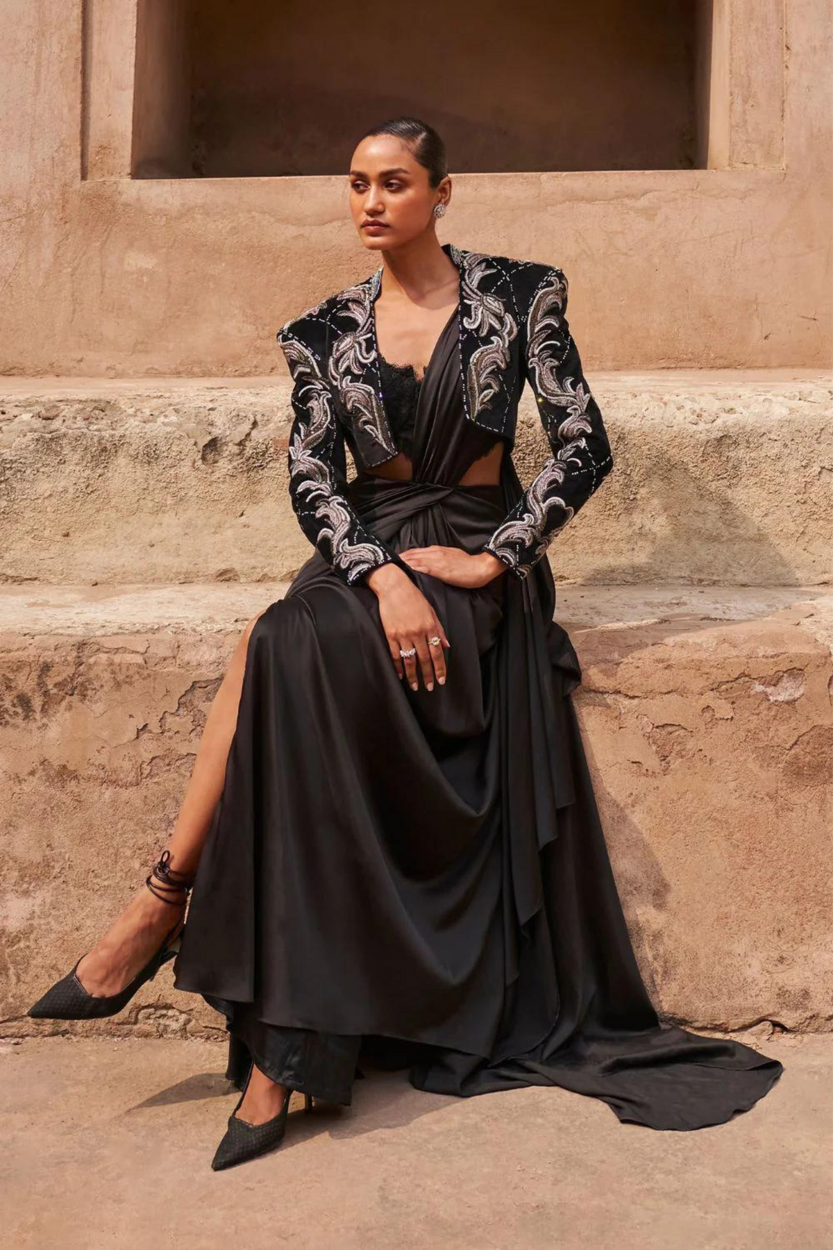 Mirage Crop Blazer saree set