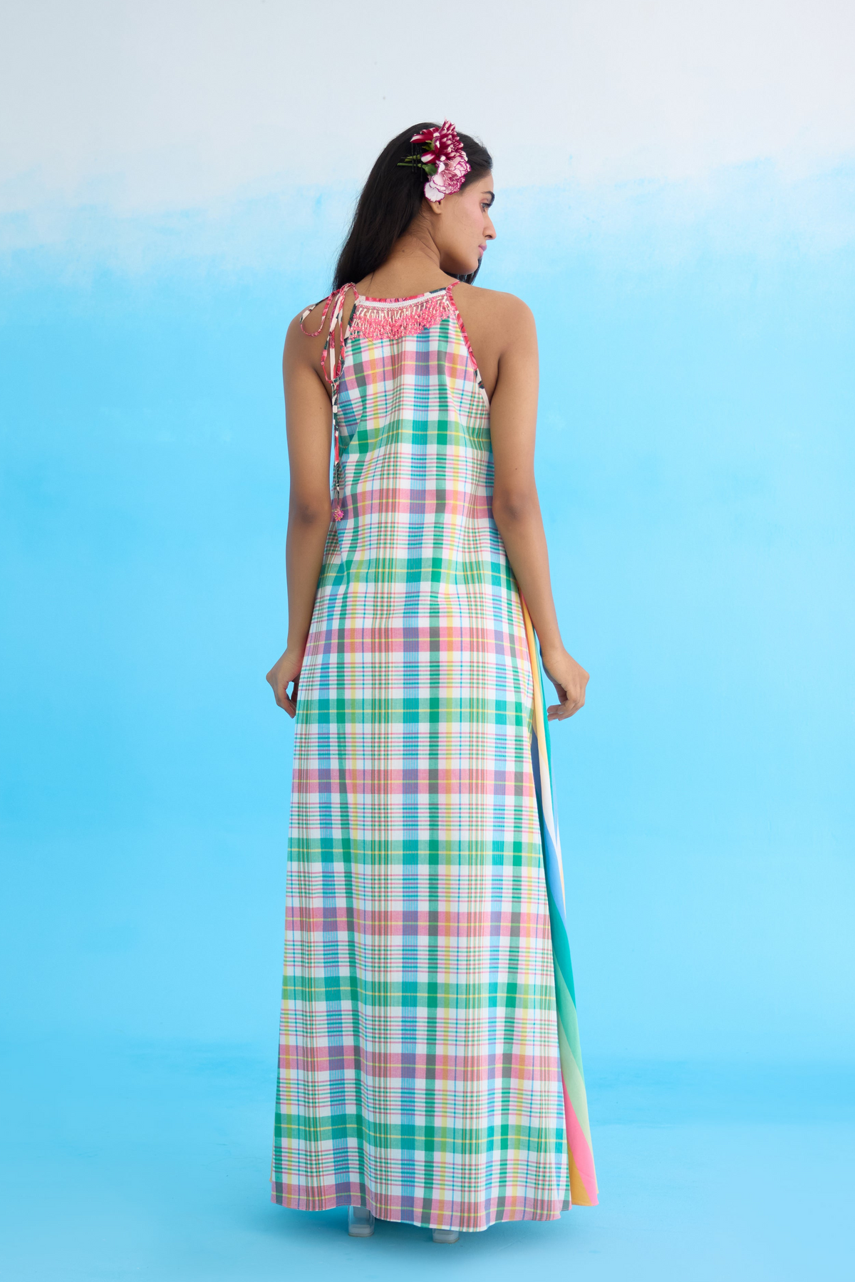 Blue Madras Checks Maxi Dress