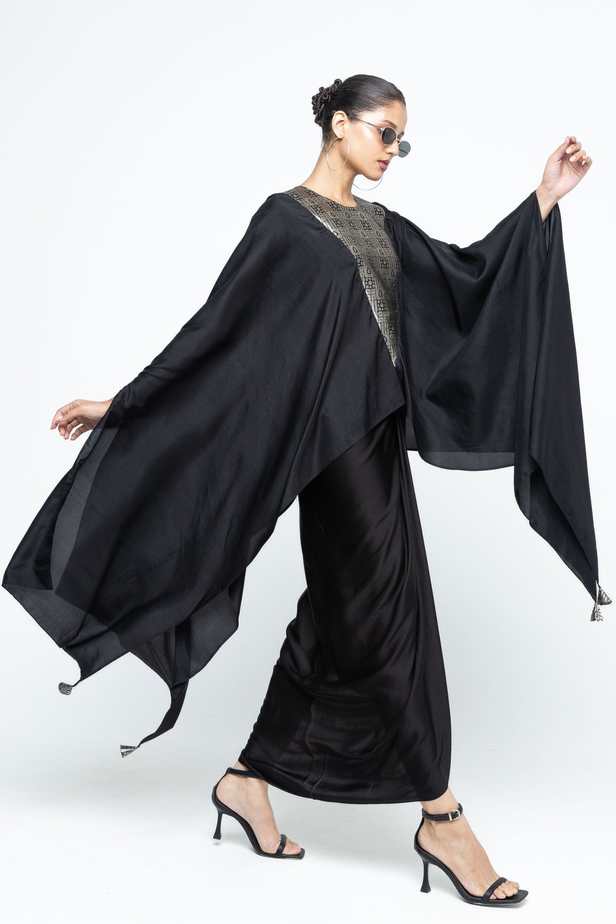 Statement Asymmetrical Black Cape Set
