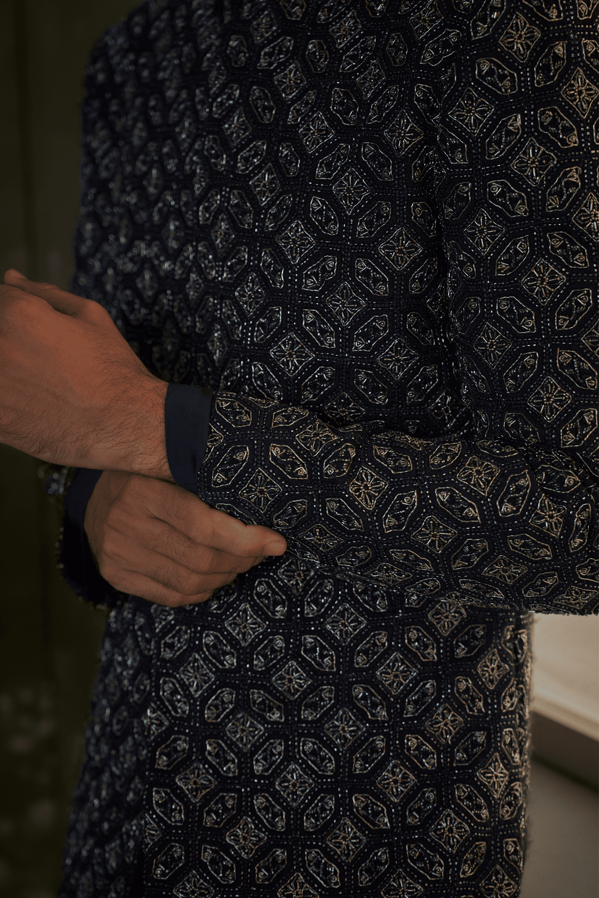 Navy blue Embroidered Sherwani Set
