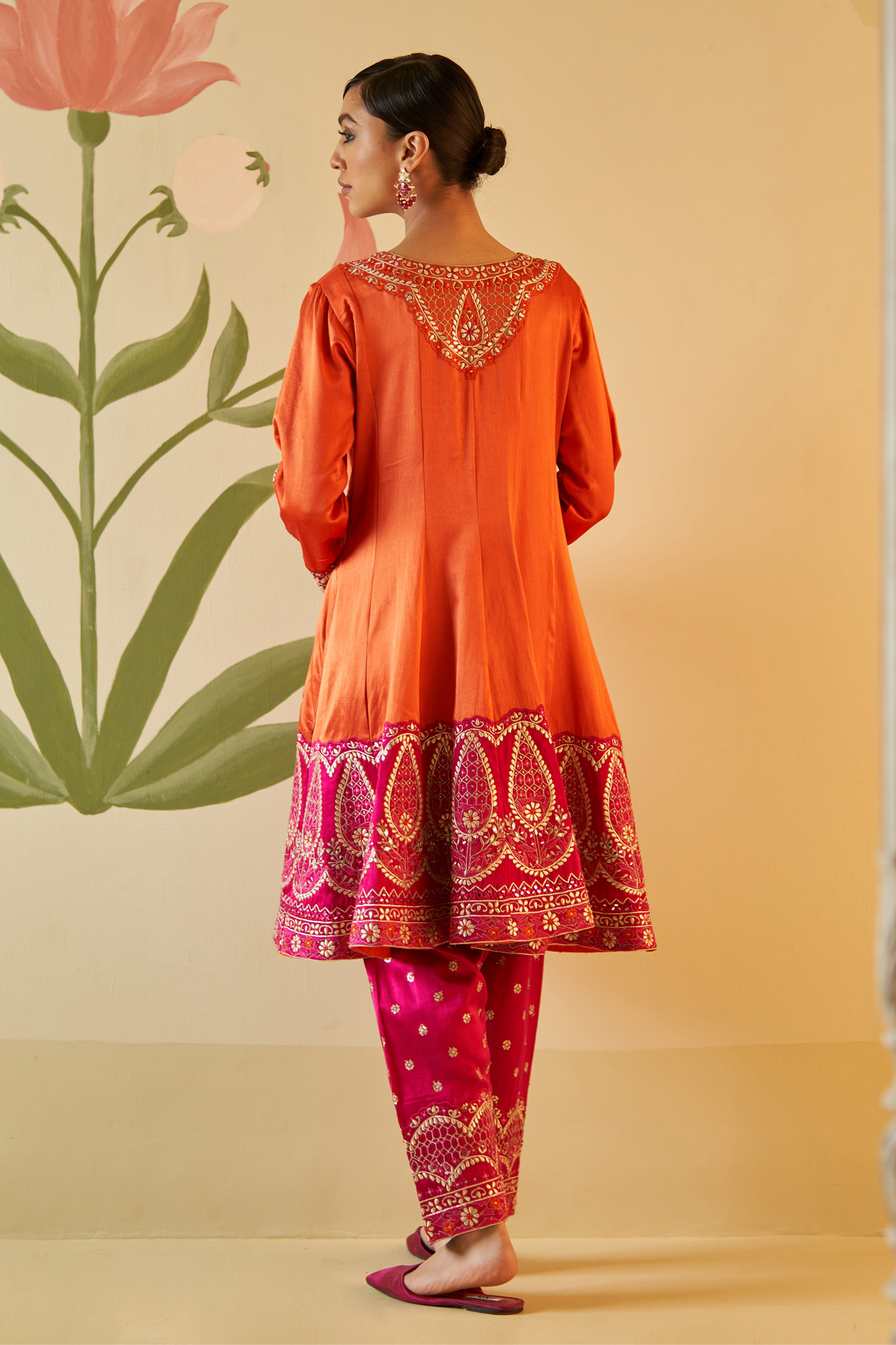Orange Satin Silk Anarkali Set