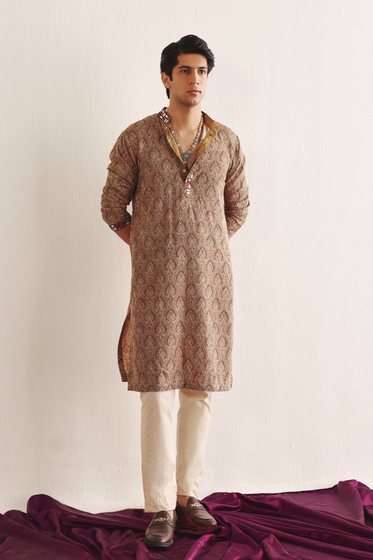 Ajrakh Kantha Work Kurta Set