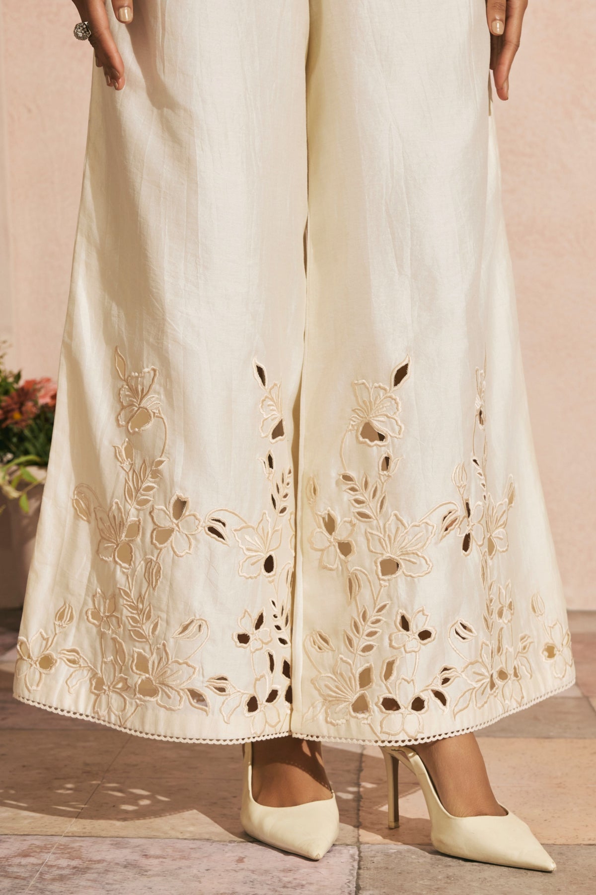 Ivory Cutwork Flared Pants
