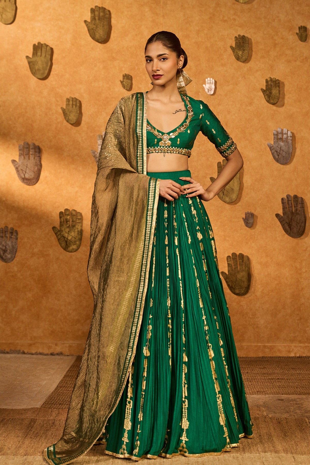 Green Totem Line Lehenga Set
