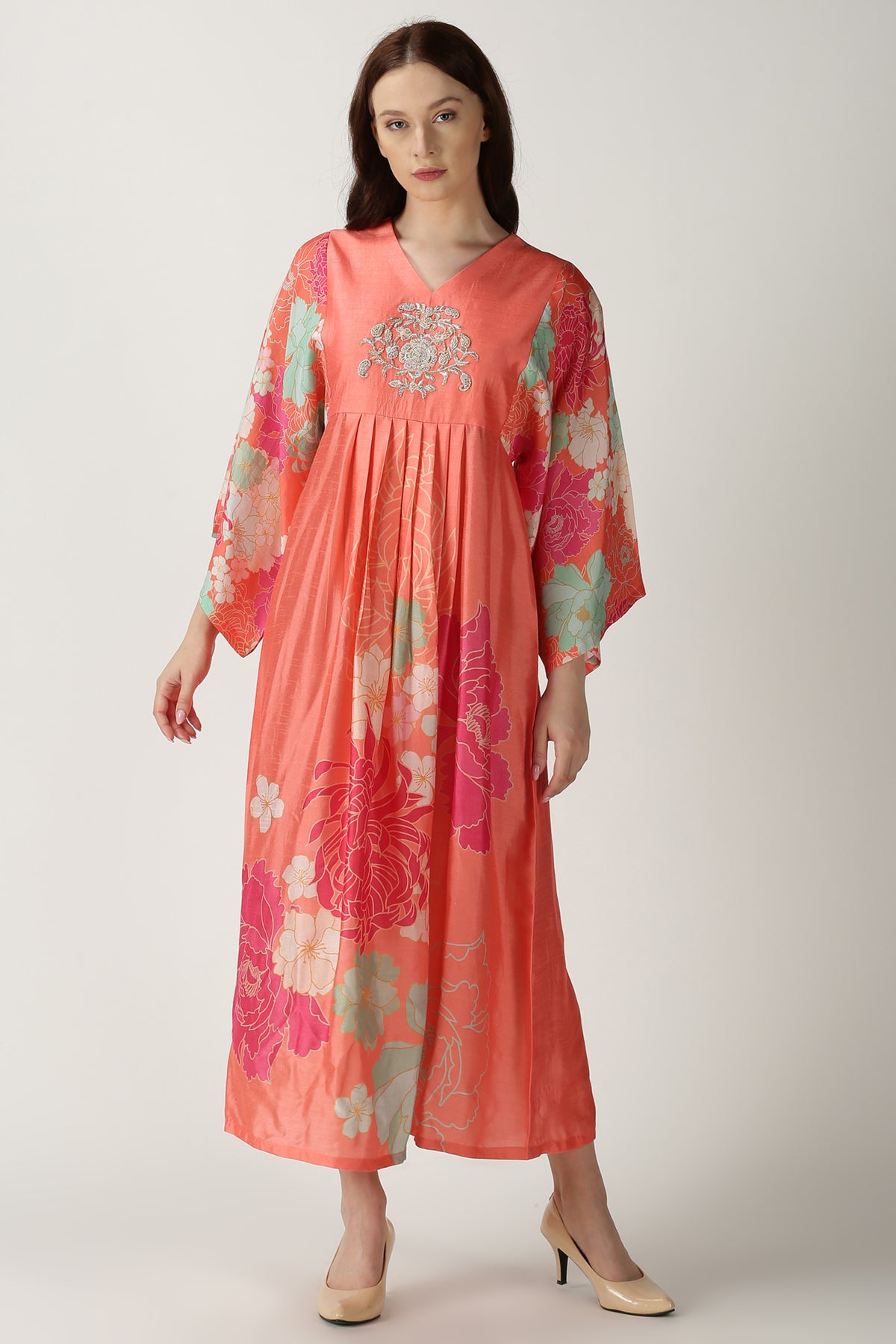 Orange zardosi butta tunic